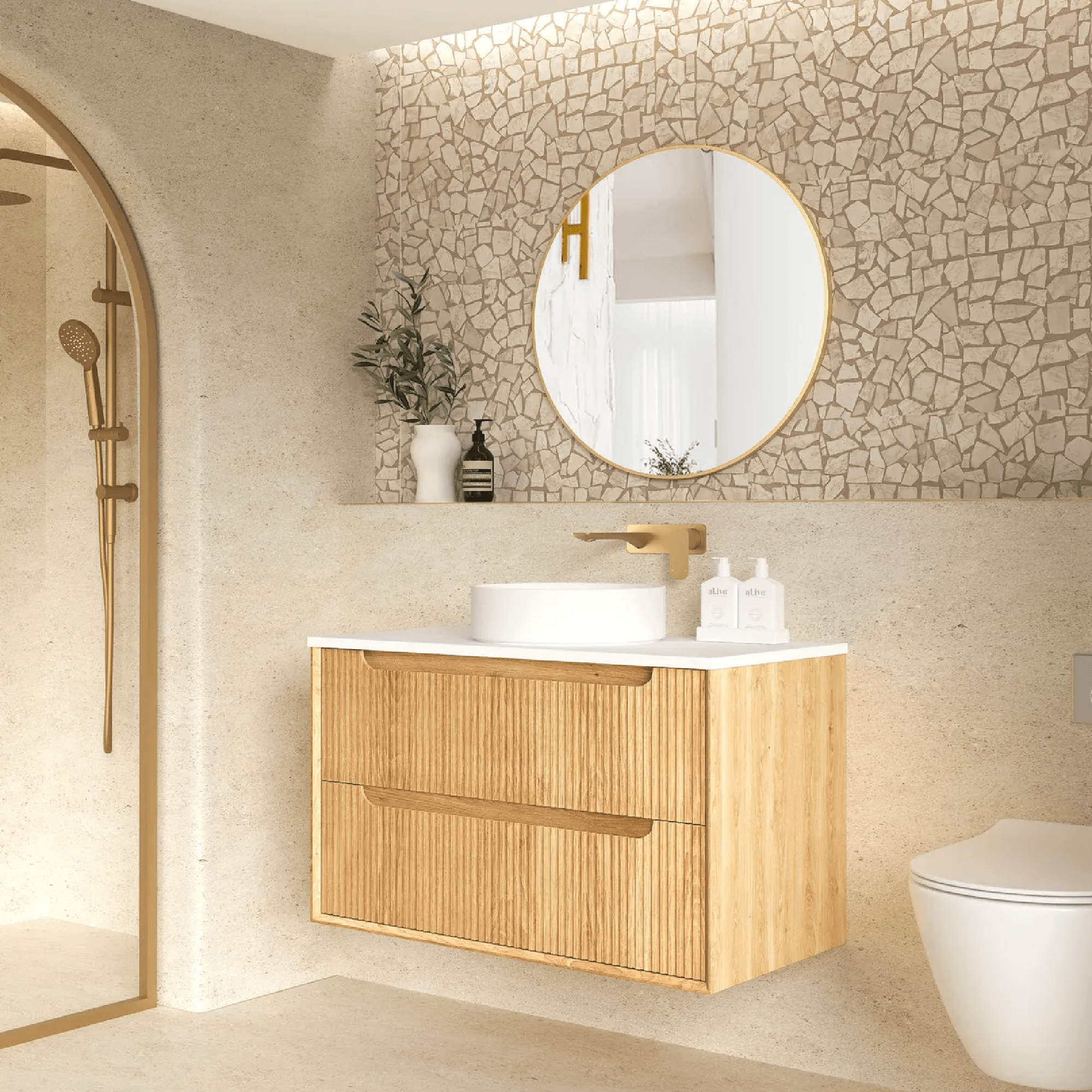 OTTI - Byron Fluted 900mm Woodland Oak Wall Hung Vanity - Vanities - from our - Otti - supplier–available at Bathroom City Perth