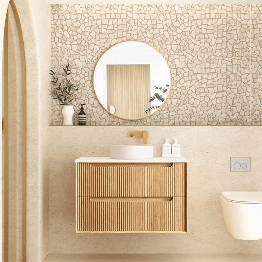 OTTI - Byron Fluted 900mm Woodland Oak Wall Hung Vanity - Vanities - from our - Otti - supplier–available at Bathroom City Perth