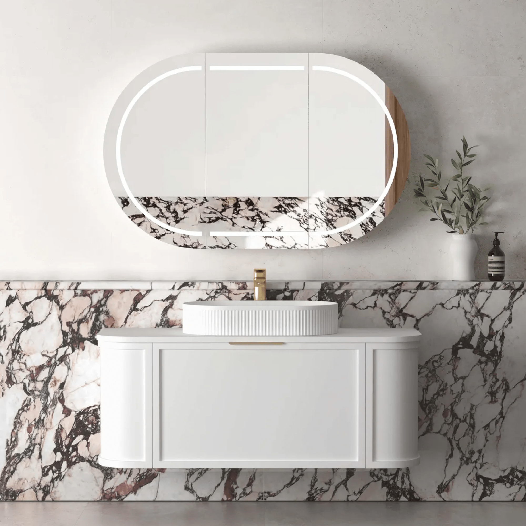 OTTI - Hampshire 1200mm Satin White Wall Hung Curve Vanity - Vanities - from our - Otti - supplier–available at Bathroom City Perth