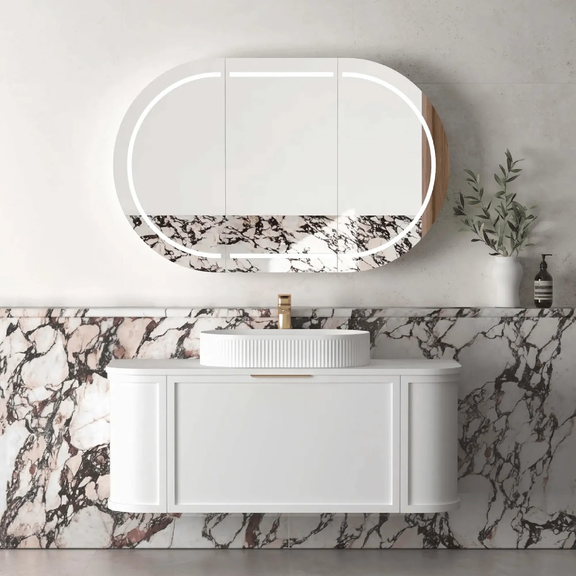 OTTI - Hampshire 1200mm Satin White Wall Hung Curve Vanity-Vanities-from our-Otti-supplier–available at Bathroom City Perth