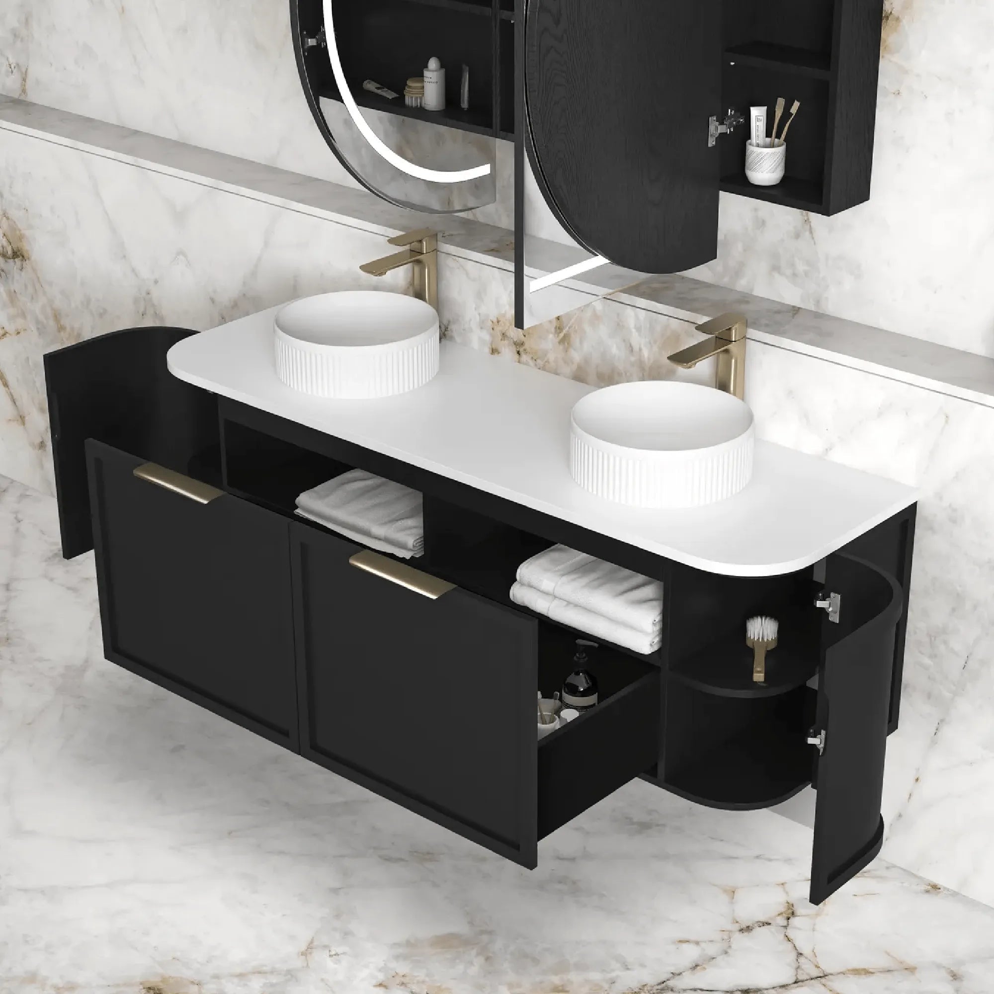 OTTI - Hampshire 1500mm Satin Black Wall Hung Curve Vanity-Vanities-from our-Otti-supplier–available at Bathroom City Perth