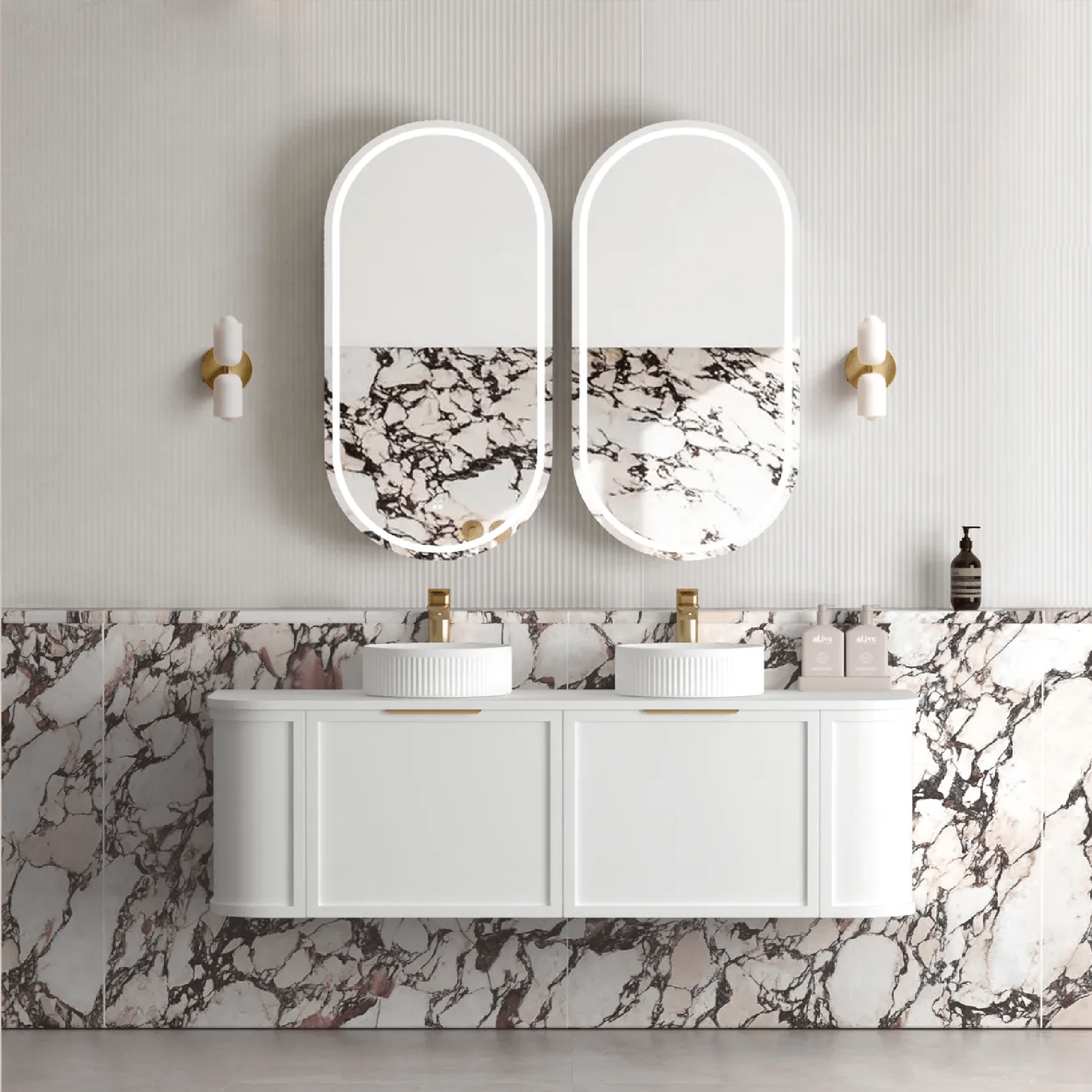 OTTI - Hampshire 1500mm Satin White Wall Hung Curve Vanity - Vanities - from our - Otti - supplier–available at Bathroom City Perth