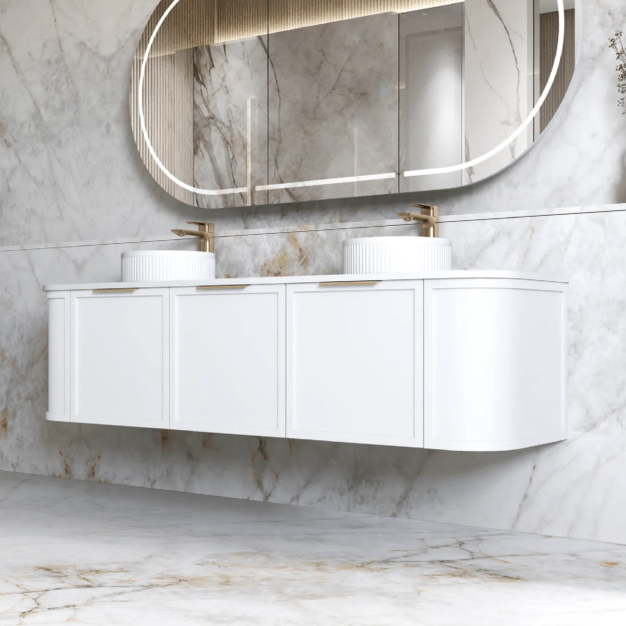 OTTI - Hampshire 1800mm Satin White Wall Hung Curve Vanity - Vanities - from our - Otti - supplier–available at Bathroom City Perth