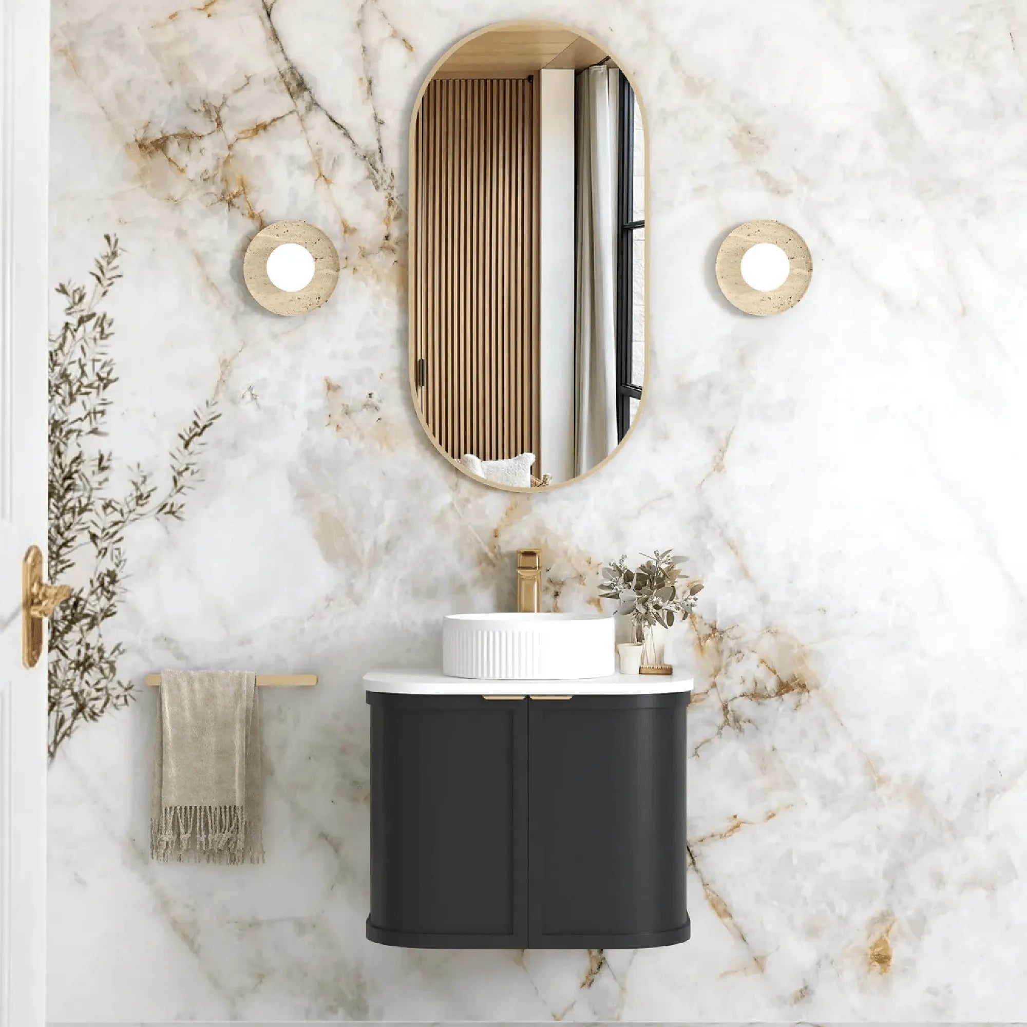 OTTI - Hampshire 600mm Satin Black Wall Hung Curve Vanity-Vanities-from our-Otti-supplier–available at Bathroom City Perth
