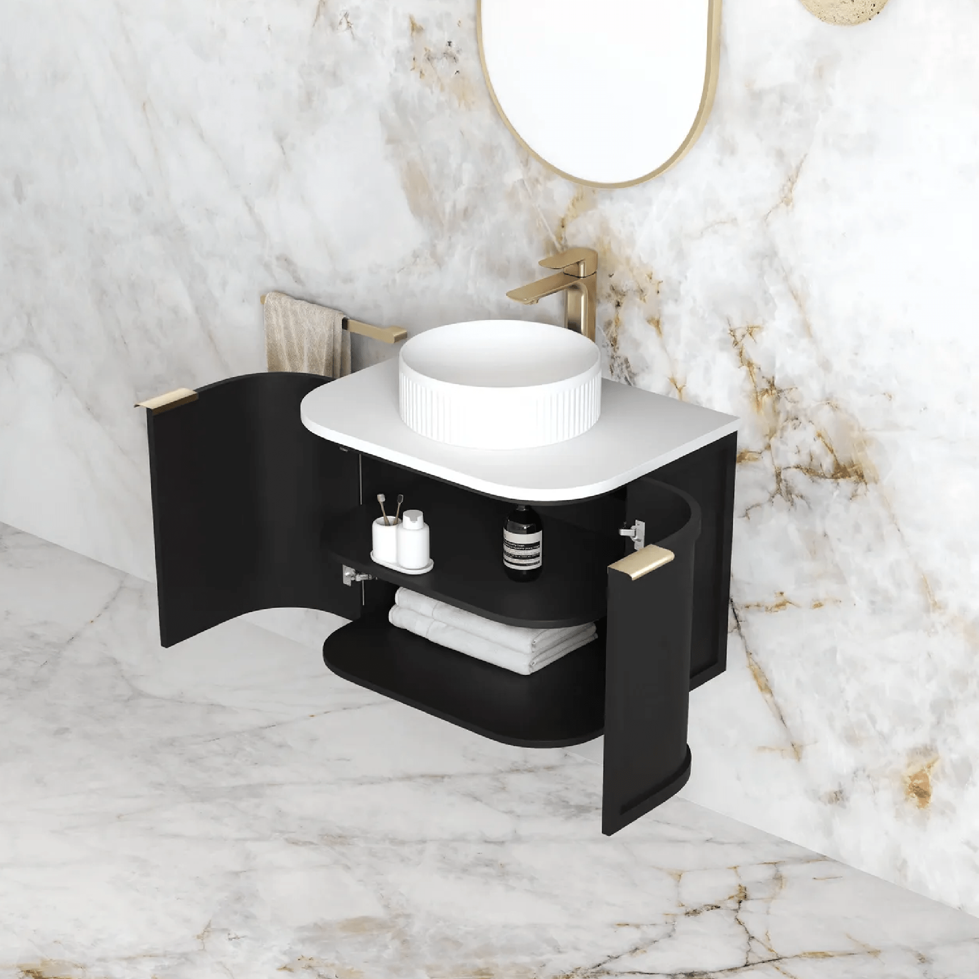 OTTI - Hampshire 600mm Satin Black Wall Hung Curve Vanity - Vanities - from our - Otti - supplier–available at Bathroom City Perth
