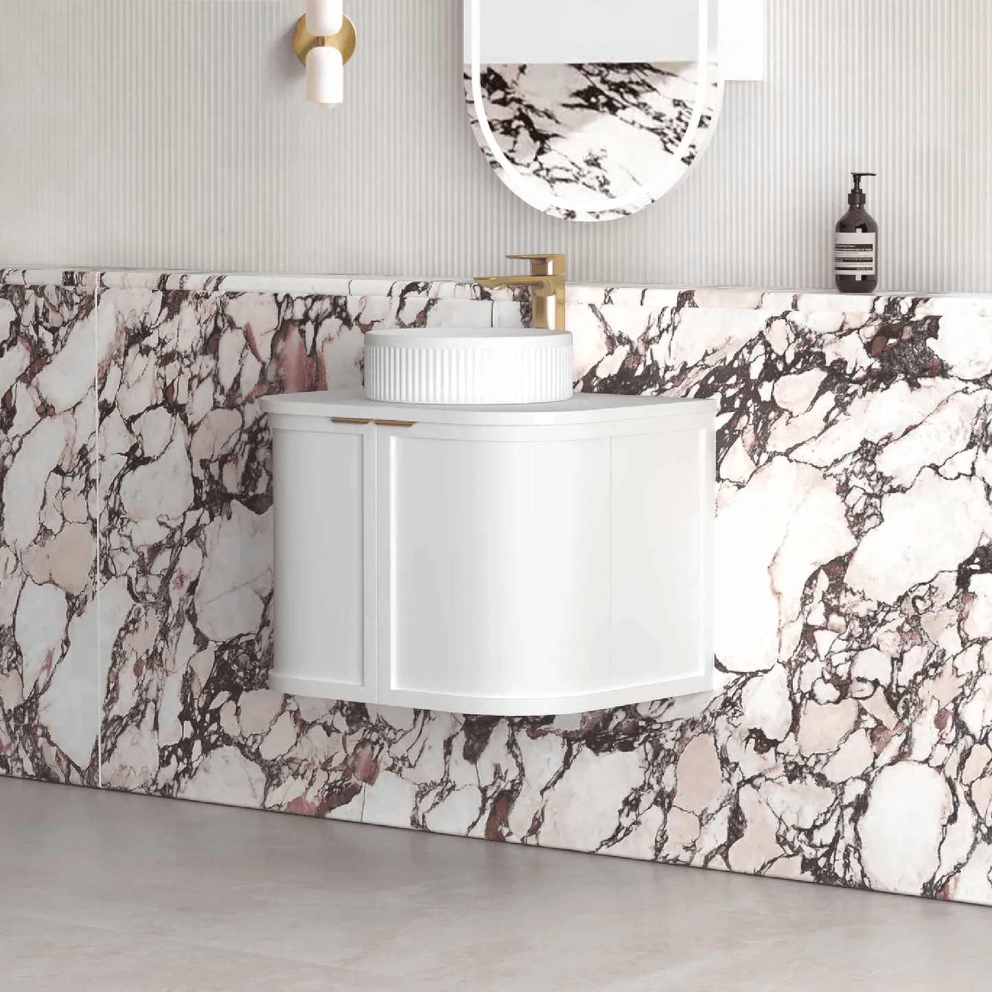 OTTI - Hampshire 600mm Satin White Wall Hung Curve Vanity - Vanities - from our - Otti - supplier–available at Bathroom City Perth