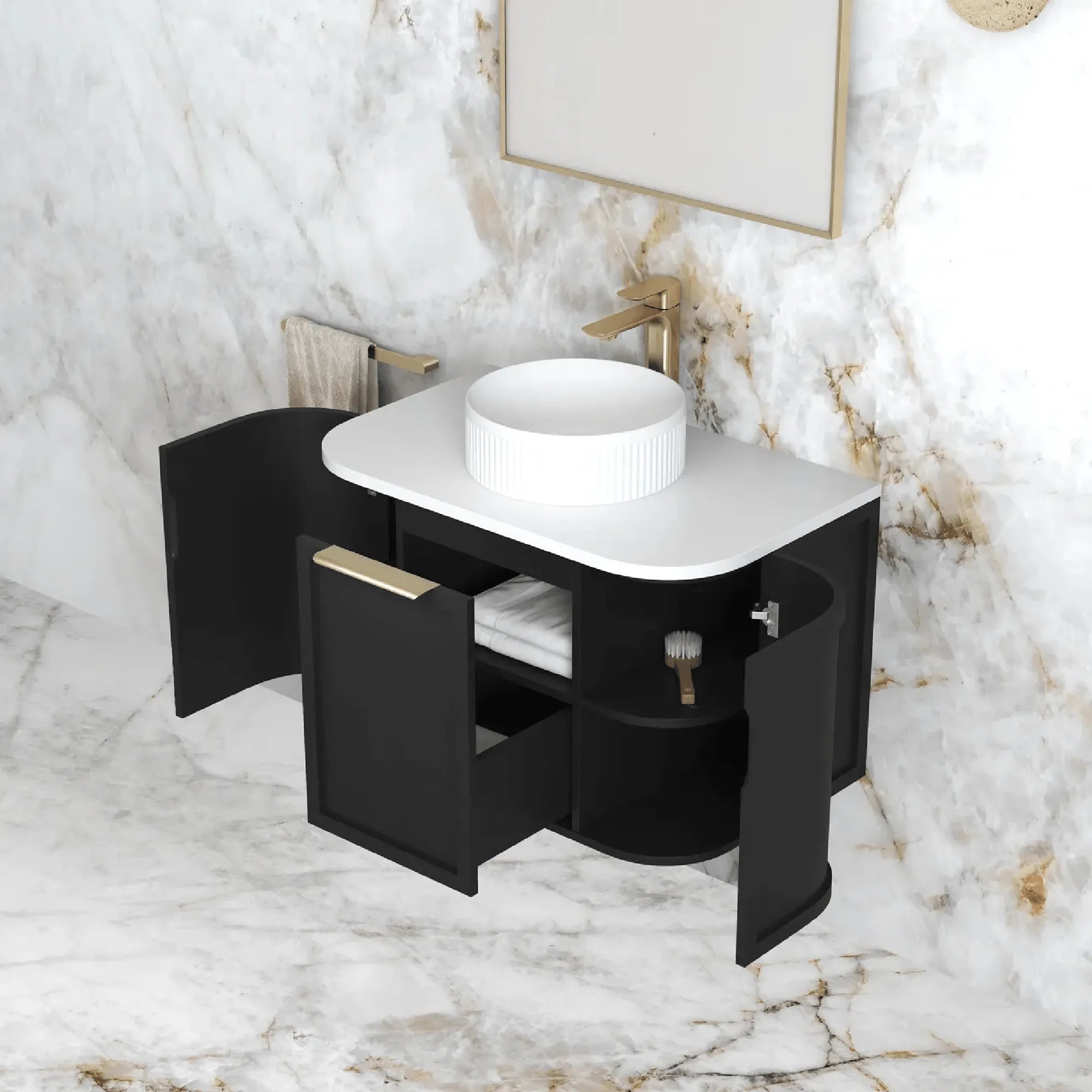 OTTI - Hampshire 750mm Satin Black Wall Hung Curve Vanity-Vanities-from our-Otti-supplier–available at Bathroom City Perth