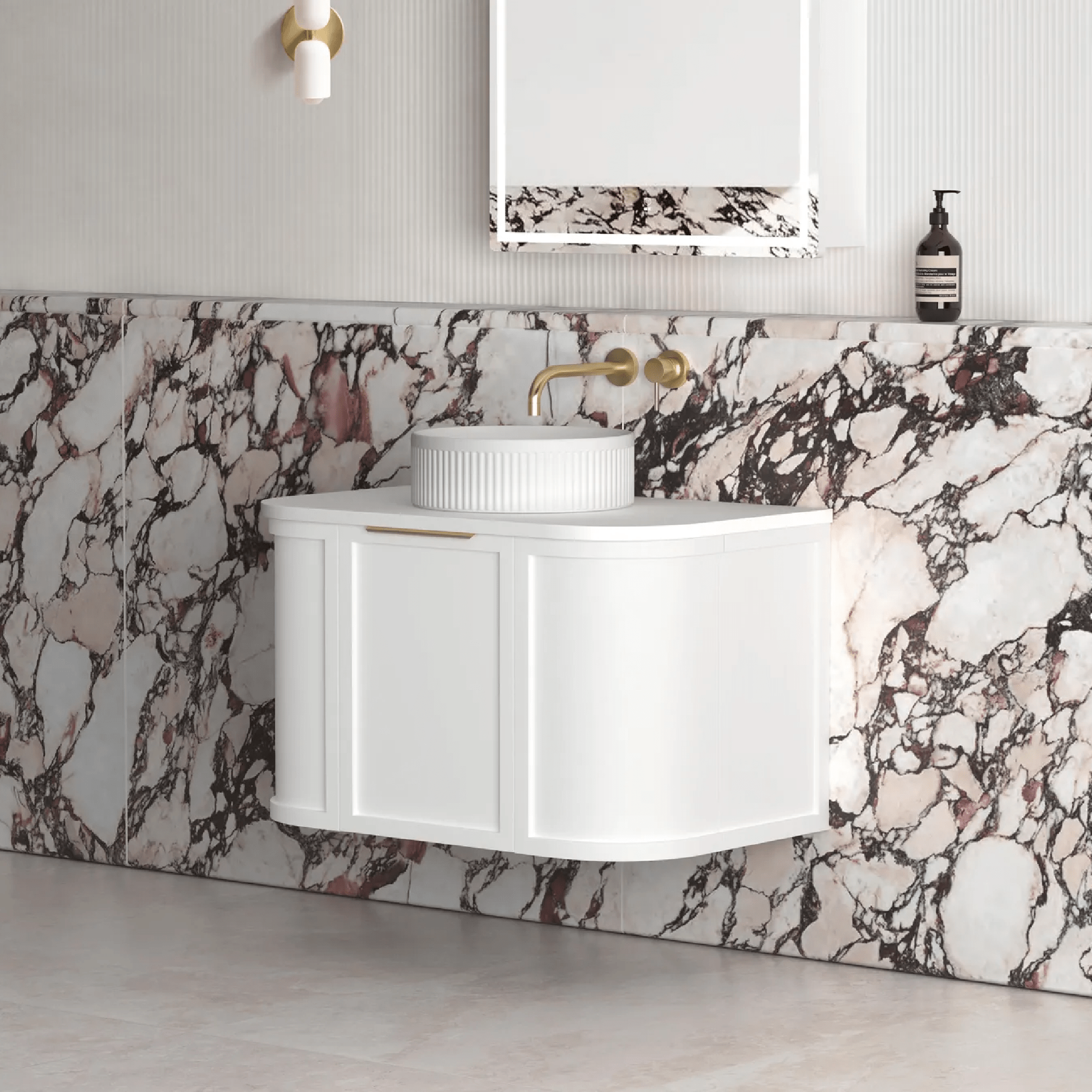 OTTI - Hampshire 750mm Satin White Wall Hung Curve Vanity - Vanities - from our - Otti - supplier–available at Bathroom City Perth