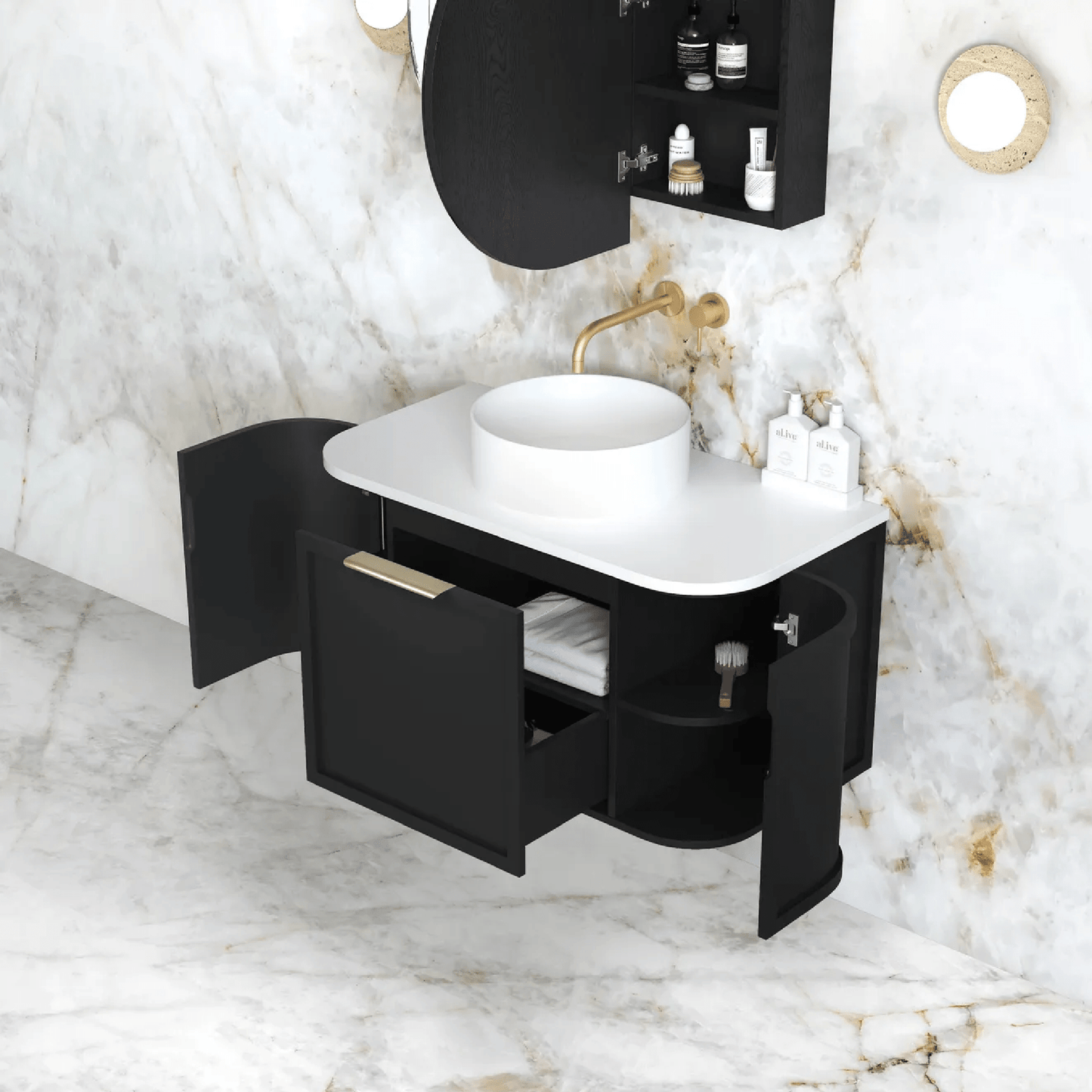 OTTI - Hampshire 900mm Satin Black Wall Hung Curve Vanity - Vanities - from our - Otti - supplier–available at Bathroom City Perth