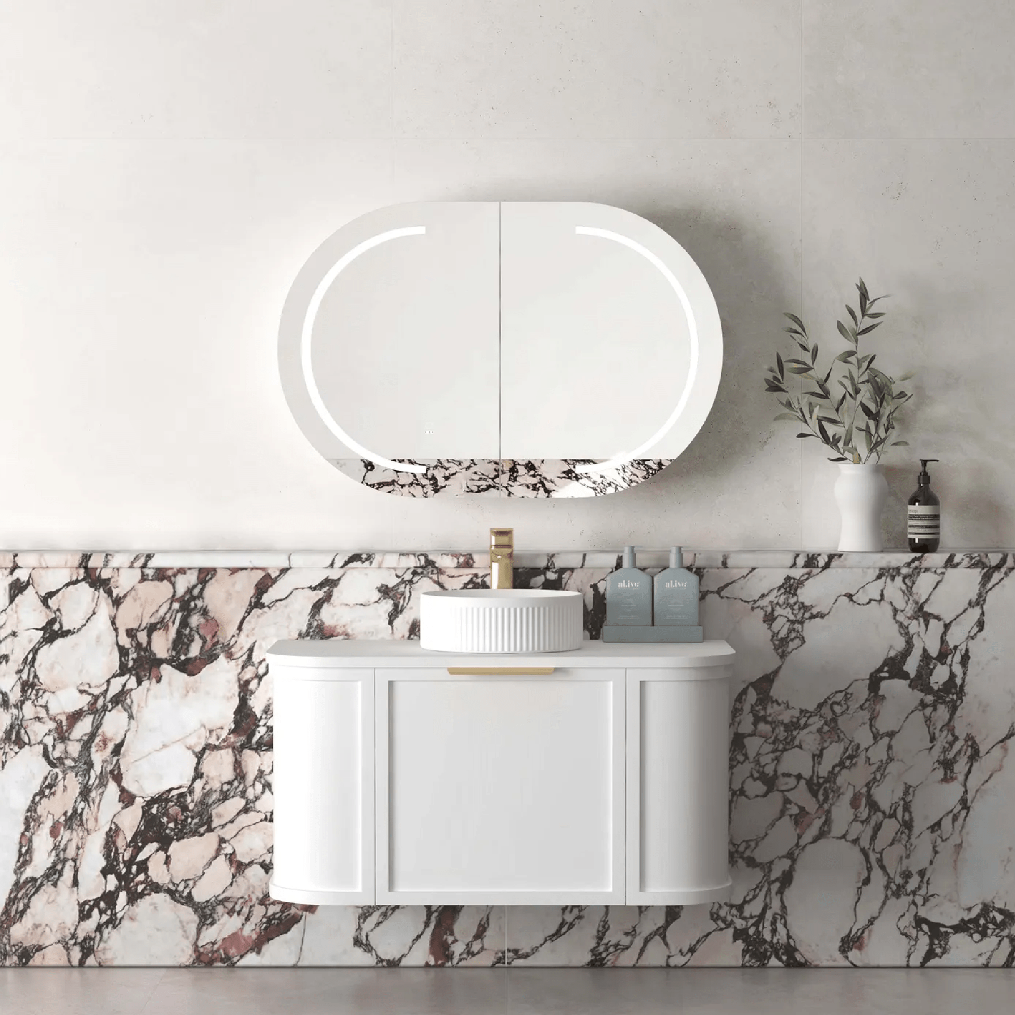 OTTI - Hampshire 900mm Satin White Wall Hung Curve Vanity - Vanities - from our - Otti - supplier–available at Bathroom City Perth
