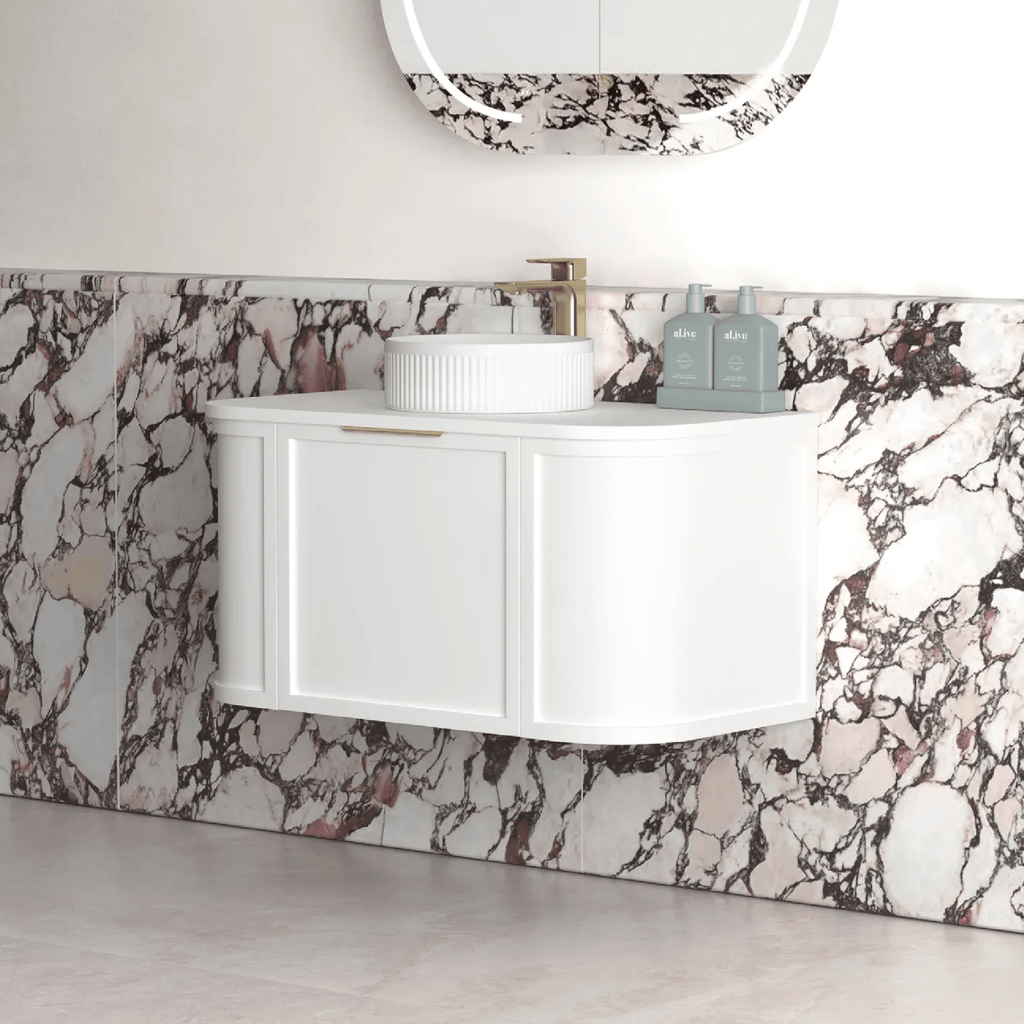 OTTI - Hampshire 900mm Satin White Wall Hung Curve Vanity - Vanities - from our - Otti - supplier–available at Bathroom City Perth