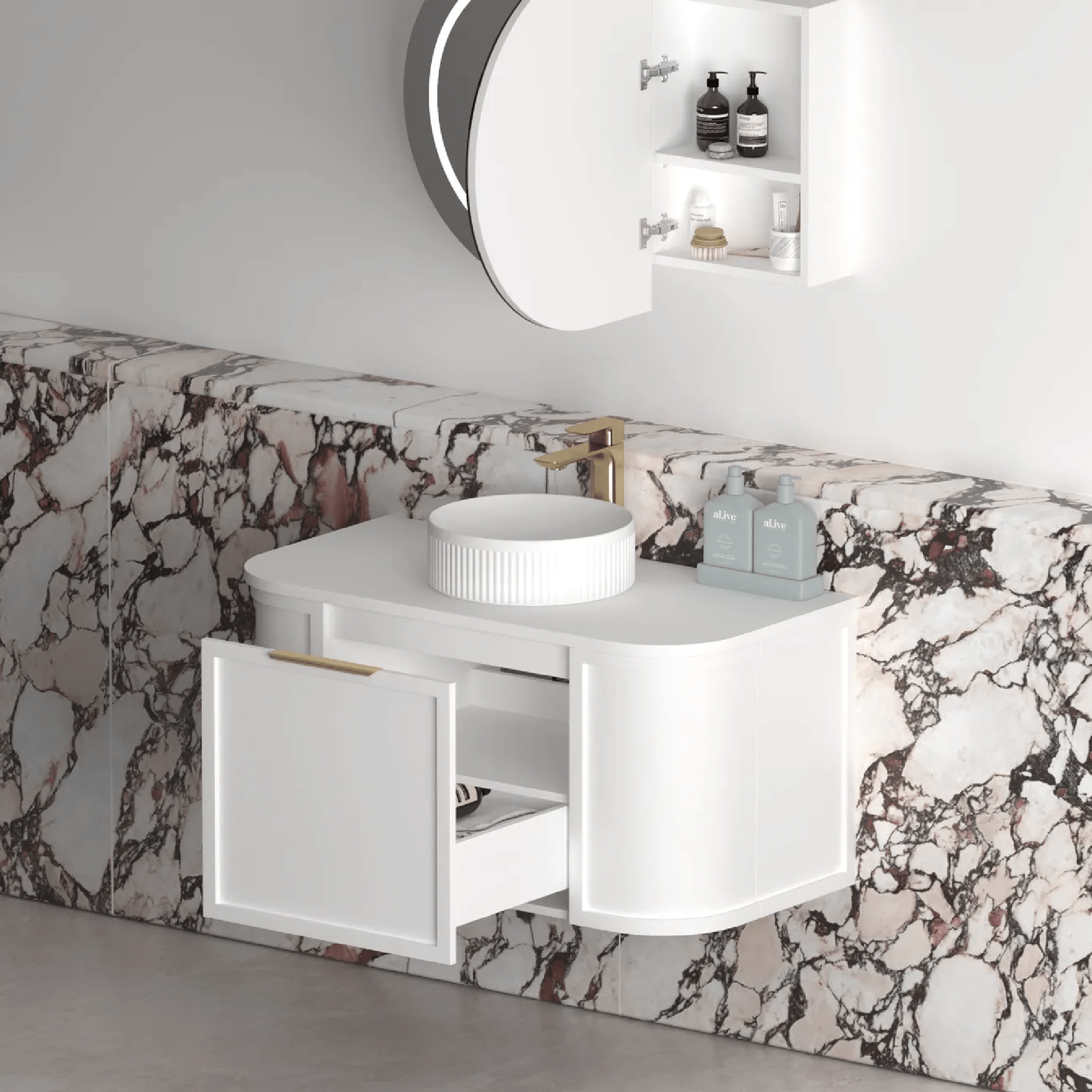 OTTI - Hampshire 900mm Satin White Wall Hung Curve Vanity - Vanities - from our - Otti - supplier–available at Bathroom City Perth