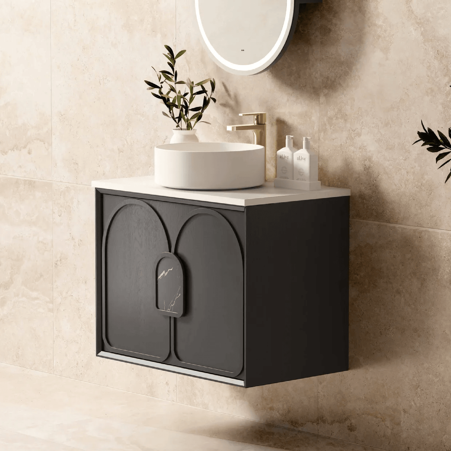 OTTI - Laguna 750mm Black American Oak Wall Hung Vanity - Vanities - from our - Otti - supplier–available at Bathroom City Perth