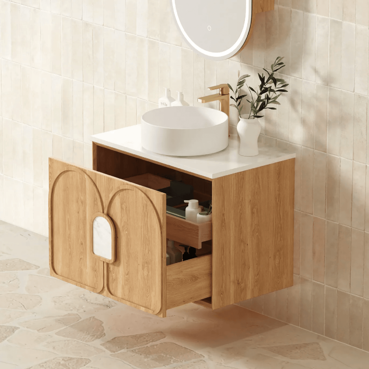 OTTI - Laguna Mark II 600mm Woodland Oak Wall Hung Vanity - Vanities - from our - Otti - supplier–available at Bathroom City Perth