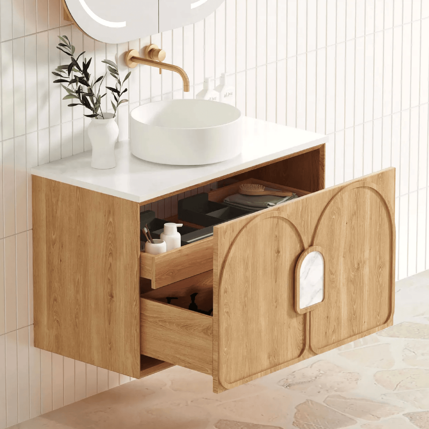 OTTI - Laguna Mark II 900mm Woodland Oak Wall Hung Vanity - Vanities - from our - Otti - supplier–available at Bathroom City Perth