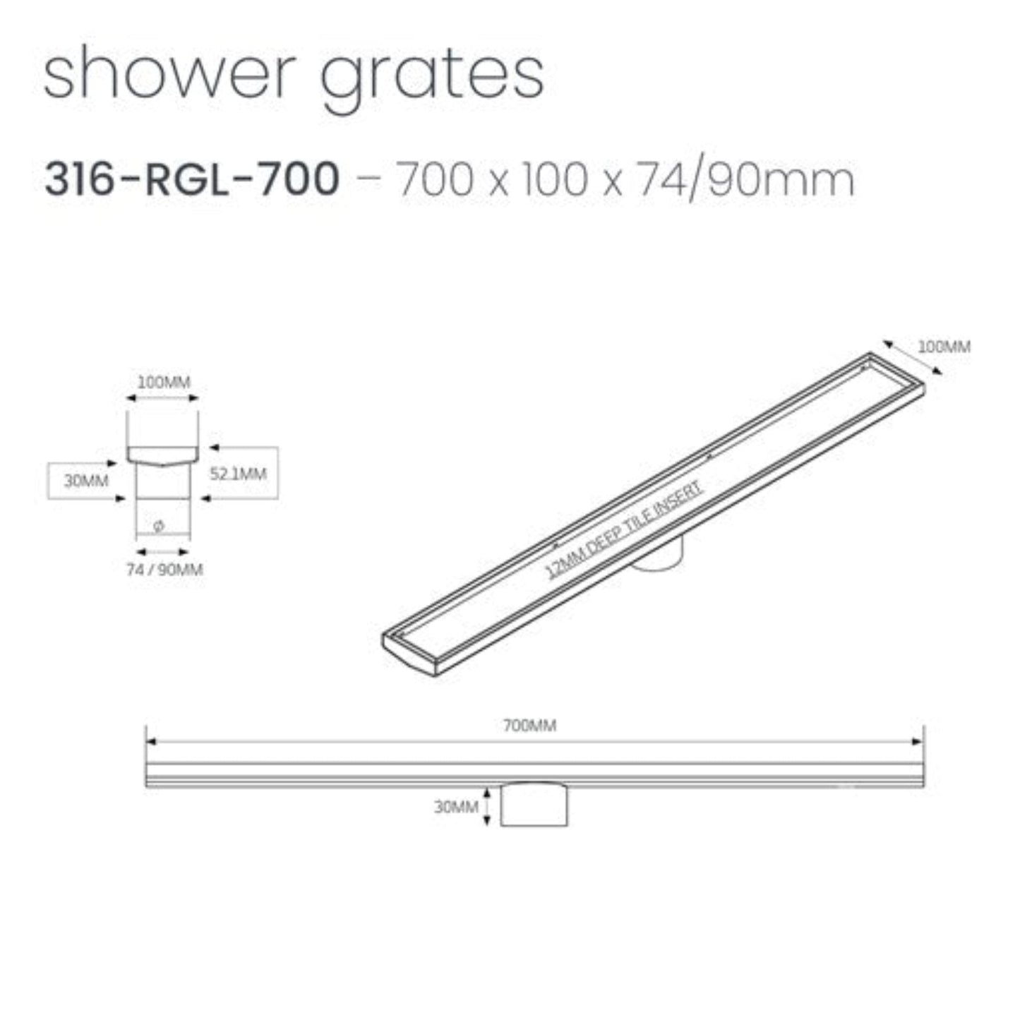 RADIANT - 700 LINEAR TILE INSERT FLOOR GRATE GUN METAL GREYAccessories – available at Bathroom City Perth