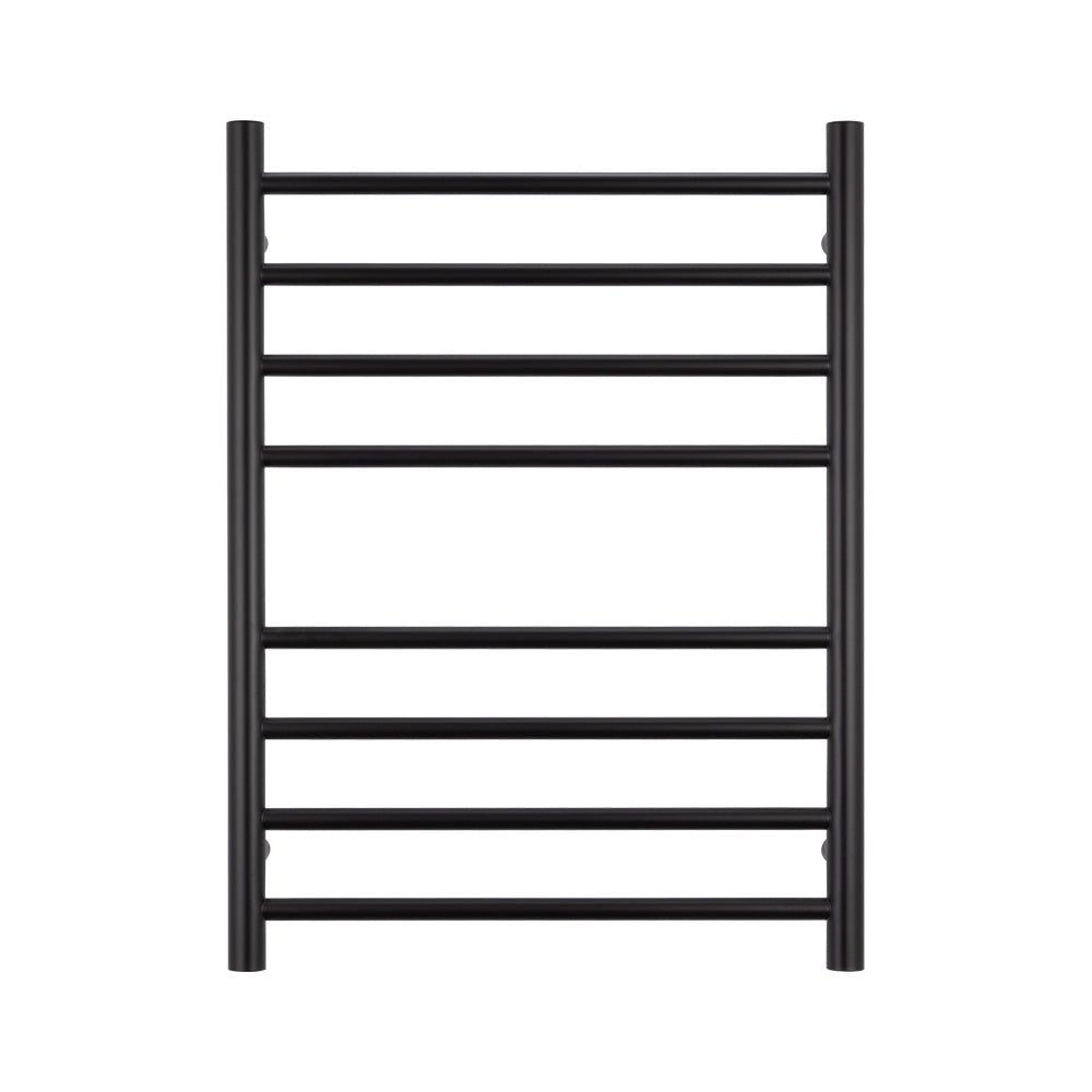 RADIANT - BRTR530 Heated Round Ladder 530x700mm Matt Black - Heated Towel Rails - from our - Radiant - supplier–available at Bathroom City Perth