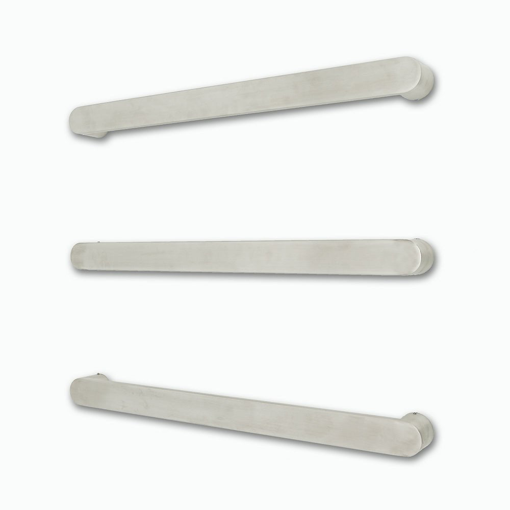 RADIANT - BRU - ASPEN - 650 Heated Single Flat Faced Bar With Curved Fixing Arm 650mm Brushed Satin - Heated Towel Rails - from our - Radiant - supplier–available at Bathroom City Perth