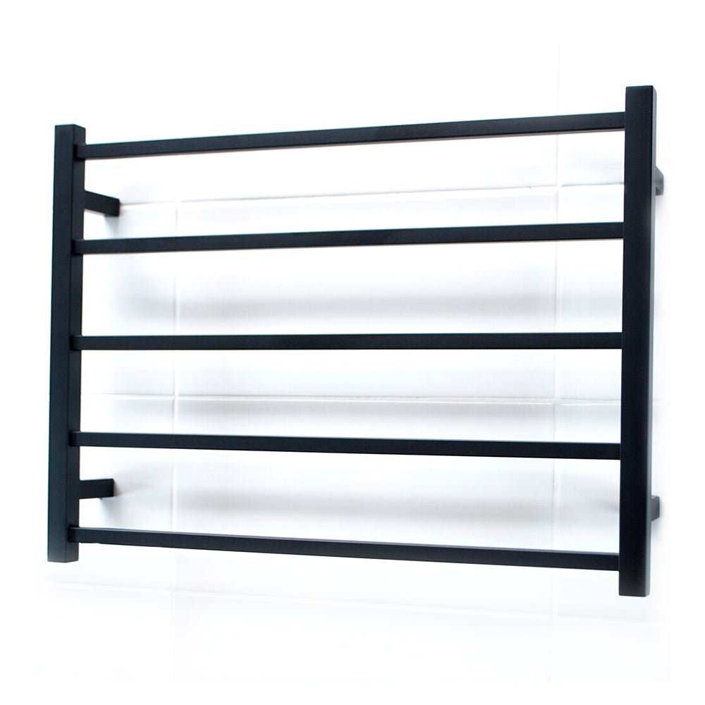 RADIANT - BSTR03 Heated Square Ladder 750x550mm Matt Black - Heated Towel Rails - from our - Radiant - supplier–available at Bathroom City Perth
