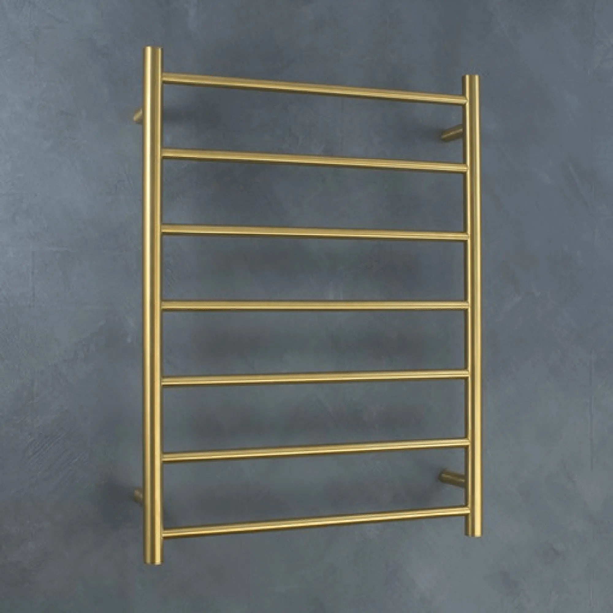 RADIANT - GLD-RTR01 - Heated Round Ladder 600x800mm Brushed Gold-Heated Towel Rails-from our-Radiant-supplier–available at Bathroom City Perth