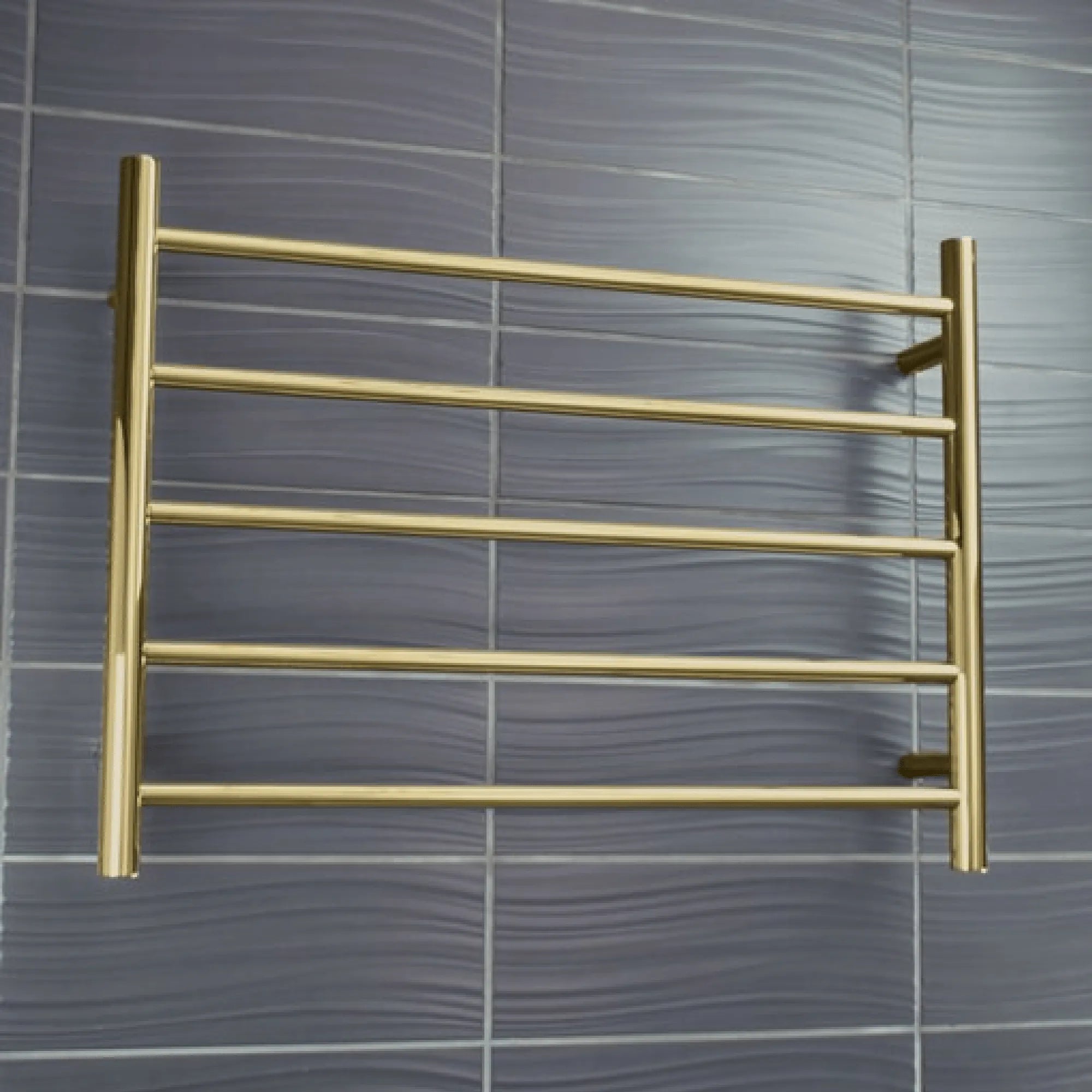 RADIANT - GLD-RTR03 - Heated Round Ladder 650x550mm Brushed Gold-Heated Towel Rails-from our-Radiant-supplier–available at Bathroom City Perth