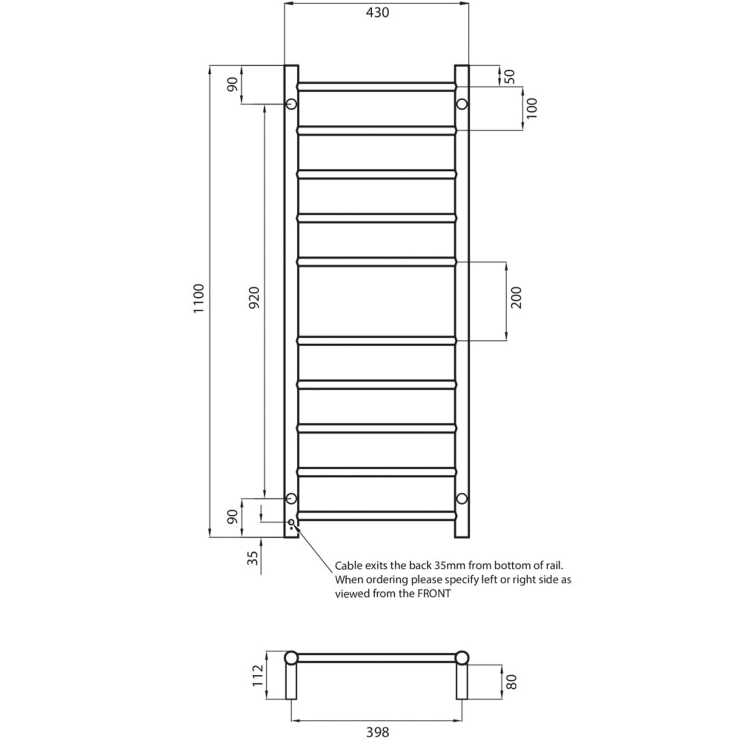 RADIANT - GMG - RTR430 Heated Round Ladder 430x1100mm Gun Metal Grey - Heated Towel Rails - from our - Radiant - supplier–available at Bathroom City Perth