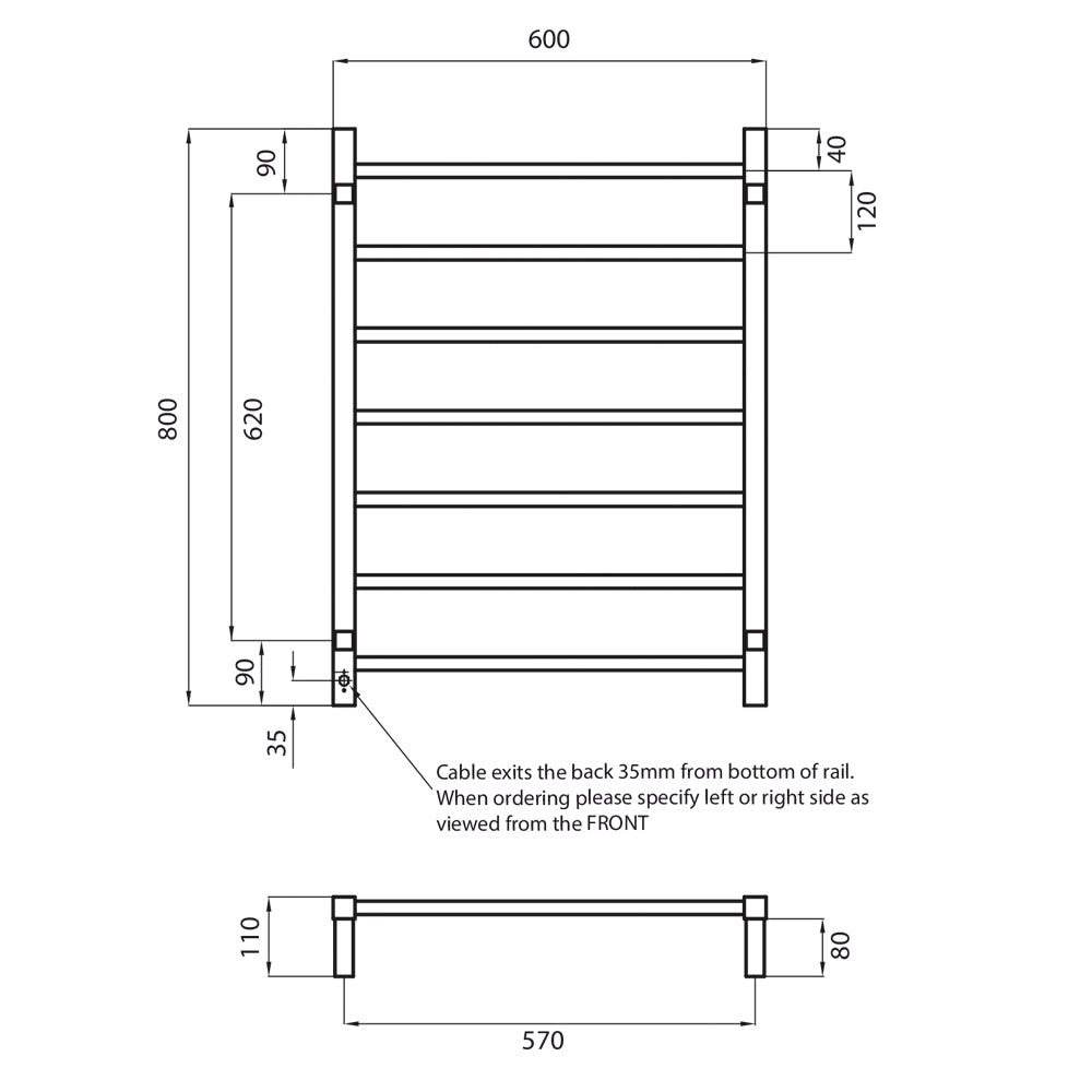 RADIANT - GMG - STR01 Heated Square Ladder 600x800mm Gun Metal Grey - Heated Towel Rails - from our - Radiant - supplier–available at Bathroom City Perth