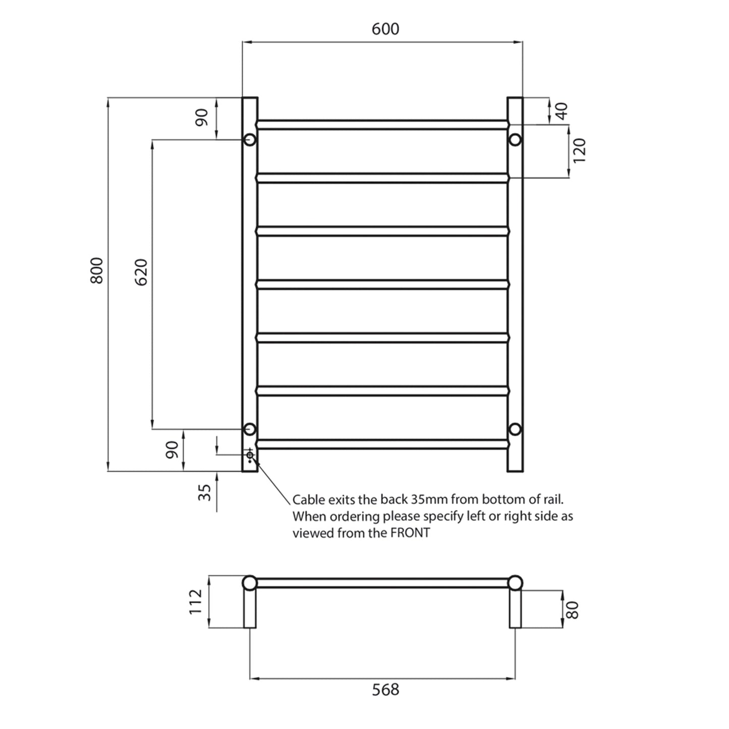 RADIANT - LG - RTR01 - HEATED ROUND LADDER 600 X 800 MM LIGHT GOLDHeated Towel Rails – available at Bathroom City Perth