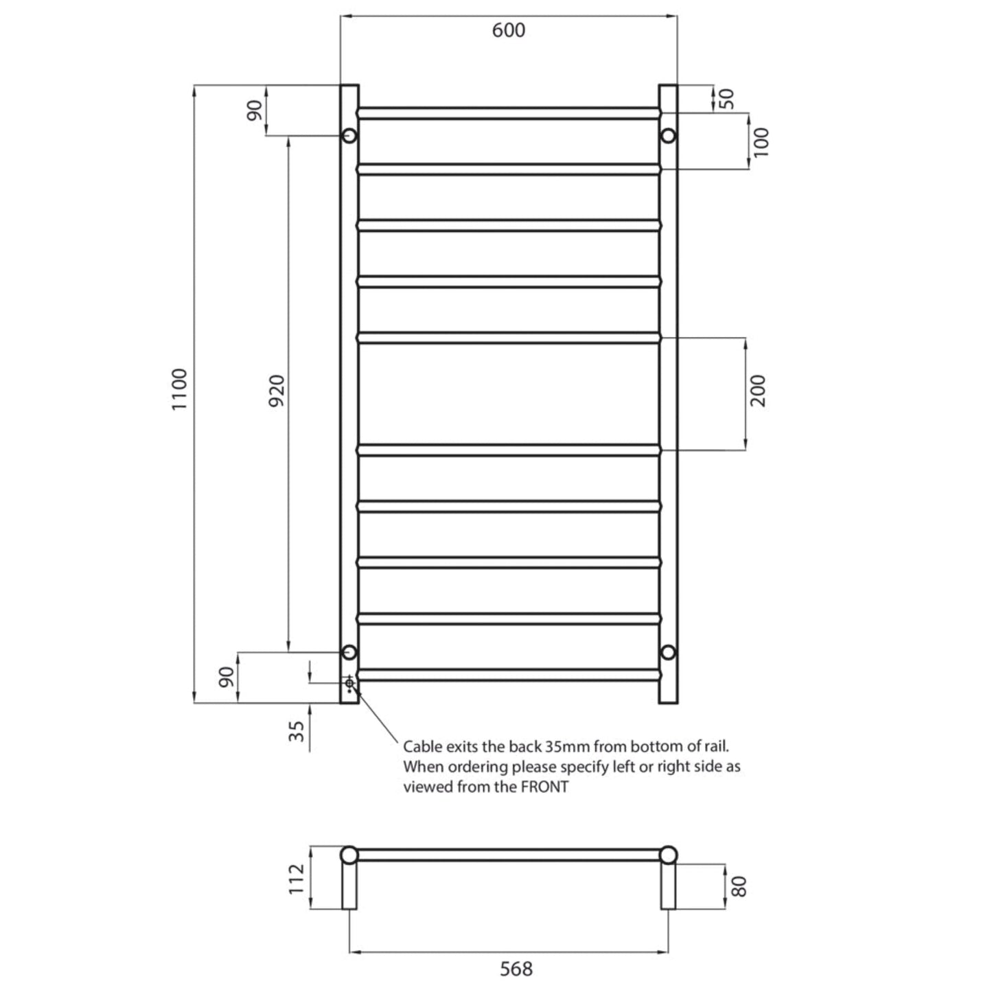RADIANT - RTR02 Heated Round Ladder 600x1100mm Mirror PolishedHeated Towel Rails – available at Bathroom City Perth