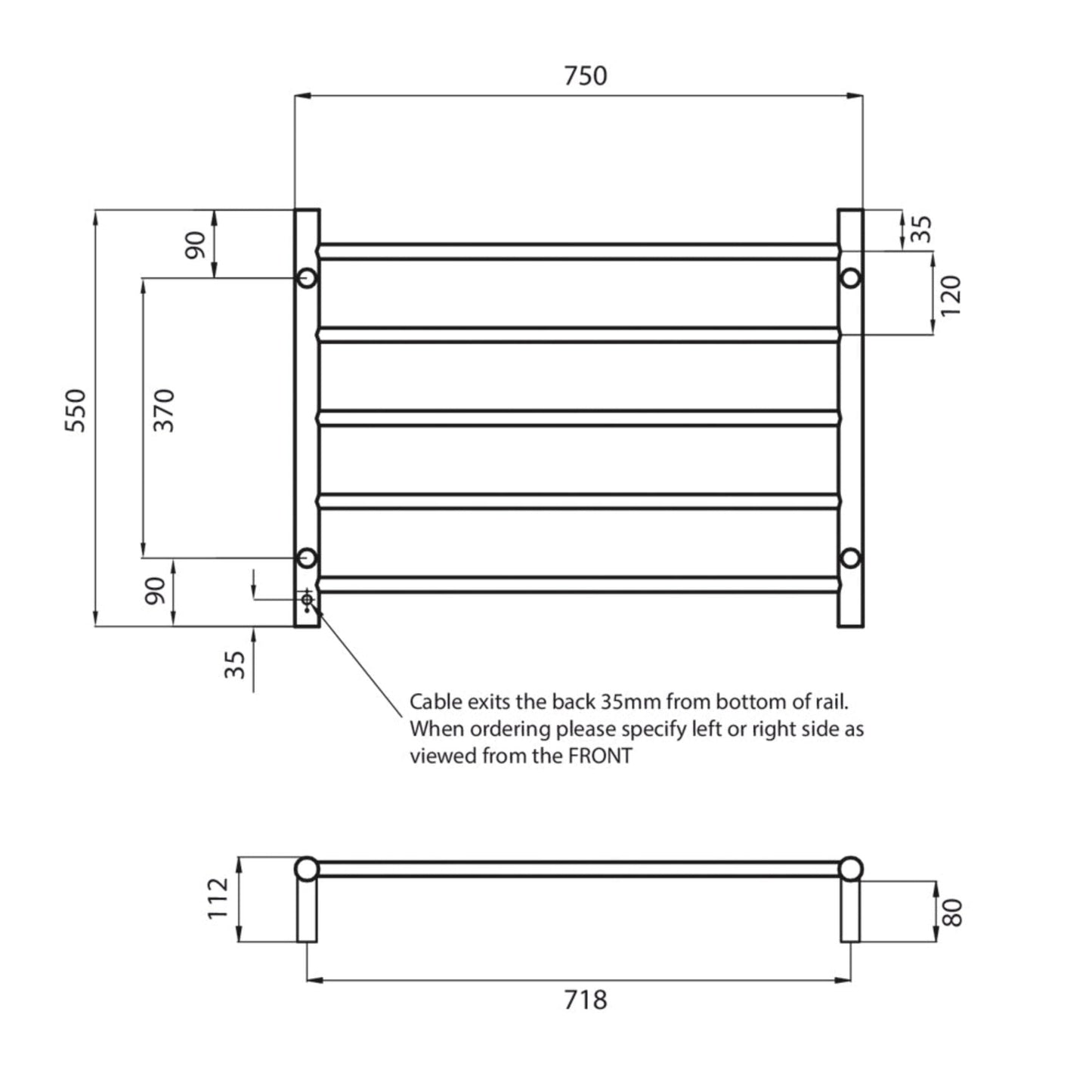 RADIANT - RTR03 Heated Round Ladder 750x550mm Mirror PolishedHeated Towel Rails – available at Bathroom City Perth