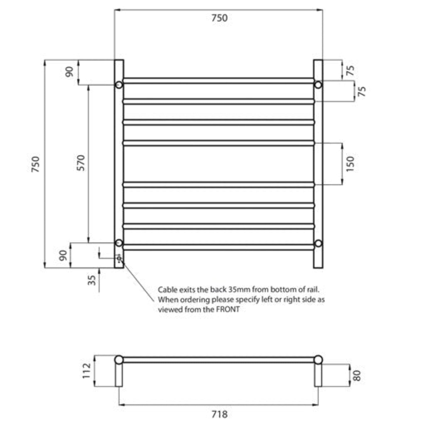 RADIANT - RTR06 Heated Round Ladder 750x750mm Mirror PolishedHeated Towel Rails – available at Bathroom City Perth