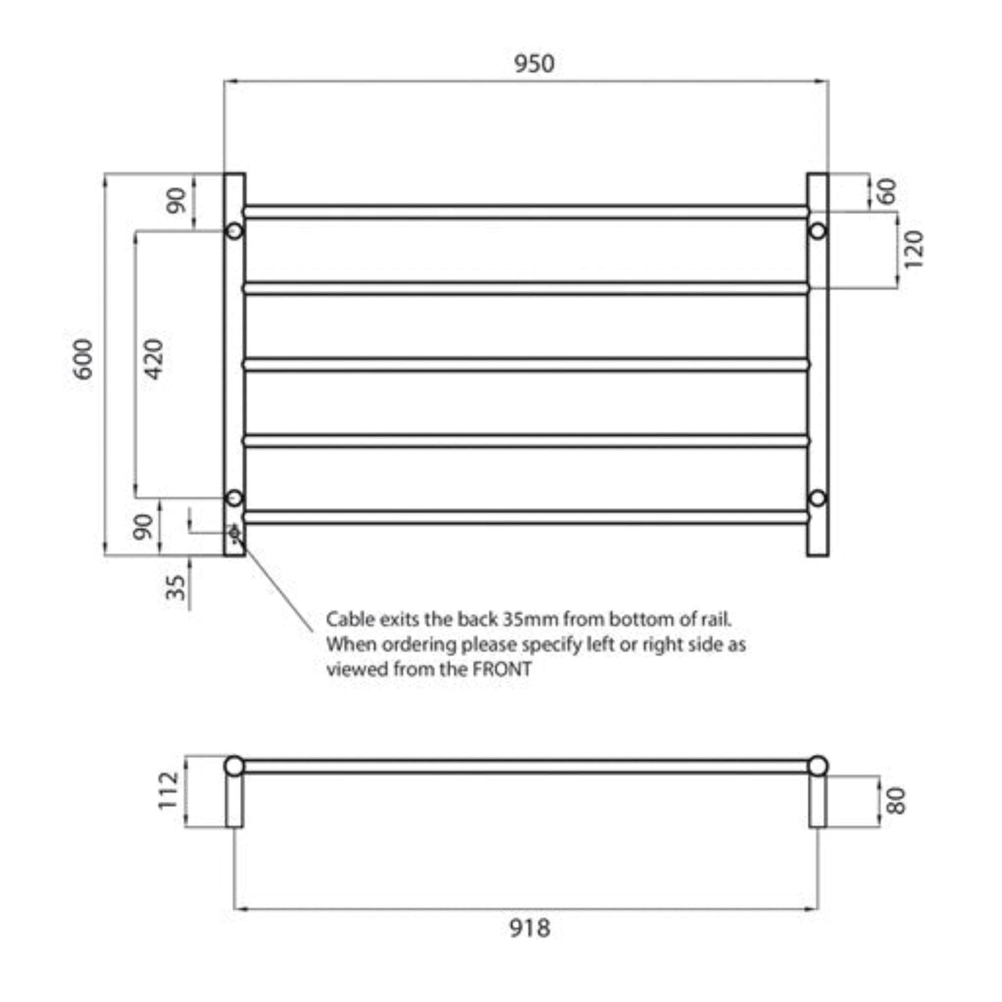 RADIANT - RTR07 Heated Round Ladder 950x600mm Mirror PolishedHeated Towel Rails – available at Bathroom City Perth