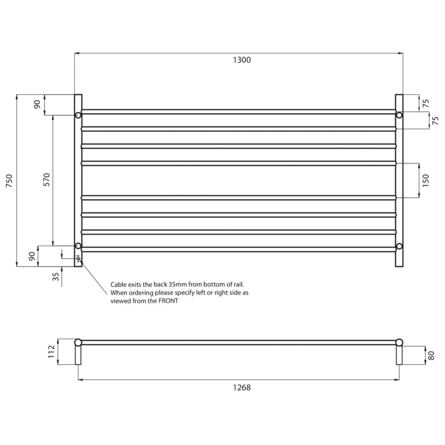 RADIANT - RTR09 Heated Round Ladder 1300x750mm Mirror Polished - Heated Towel Rails - from our - Radiant - supplier–available at Bathroom City Perth