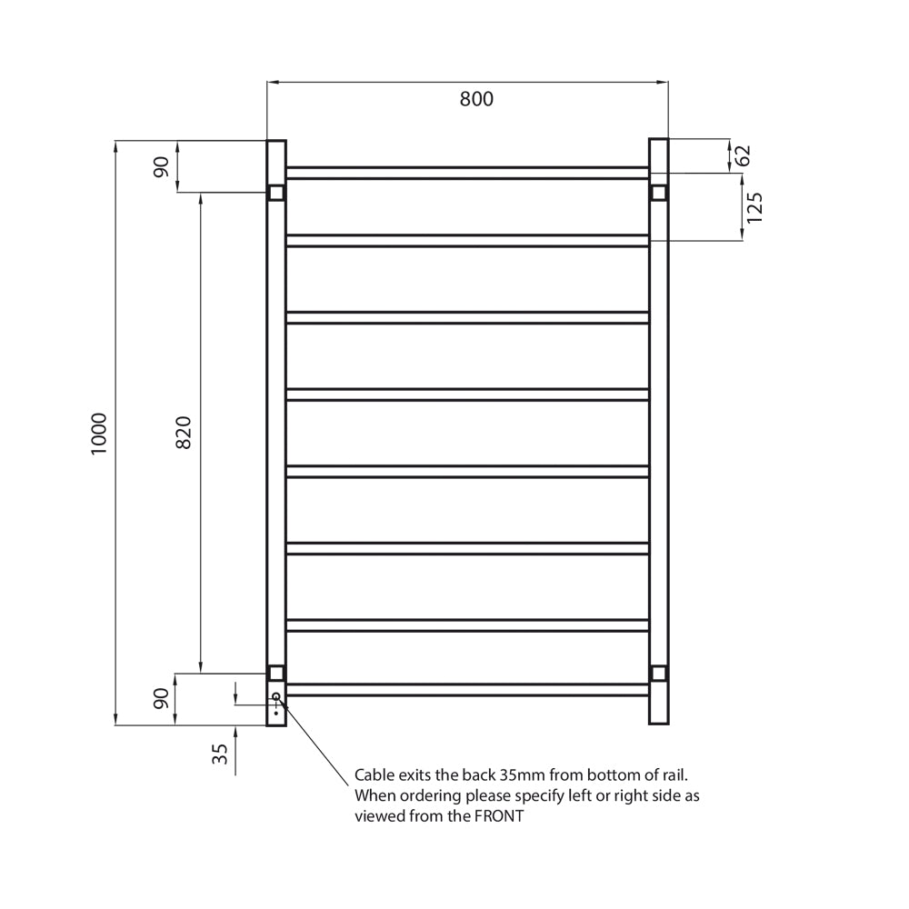 RADIANT - STR05 Heated Square Ladder 800x1000mm Mirror Polished - Heated Towel Rails - from our - Radiant - supplier–available at Bathroom City Perth