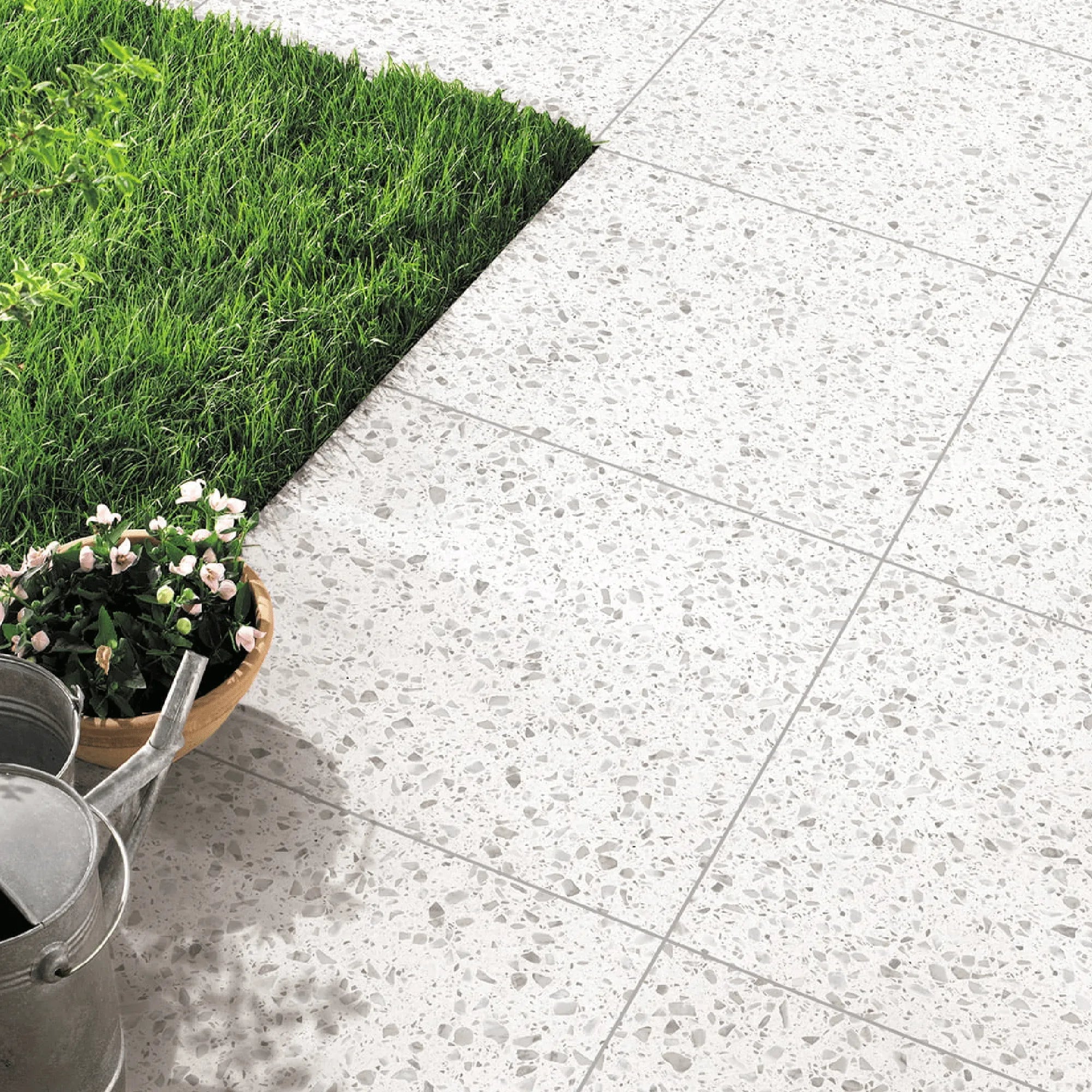 SW - Terrazzo Stone Jelly White 300x600mm Matt Smooth Grip-Tiles-from our-Stoneworld-supplier–available at Bathroom City Perth