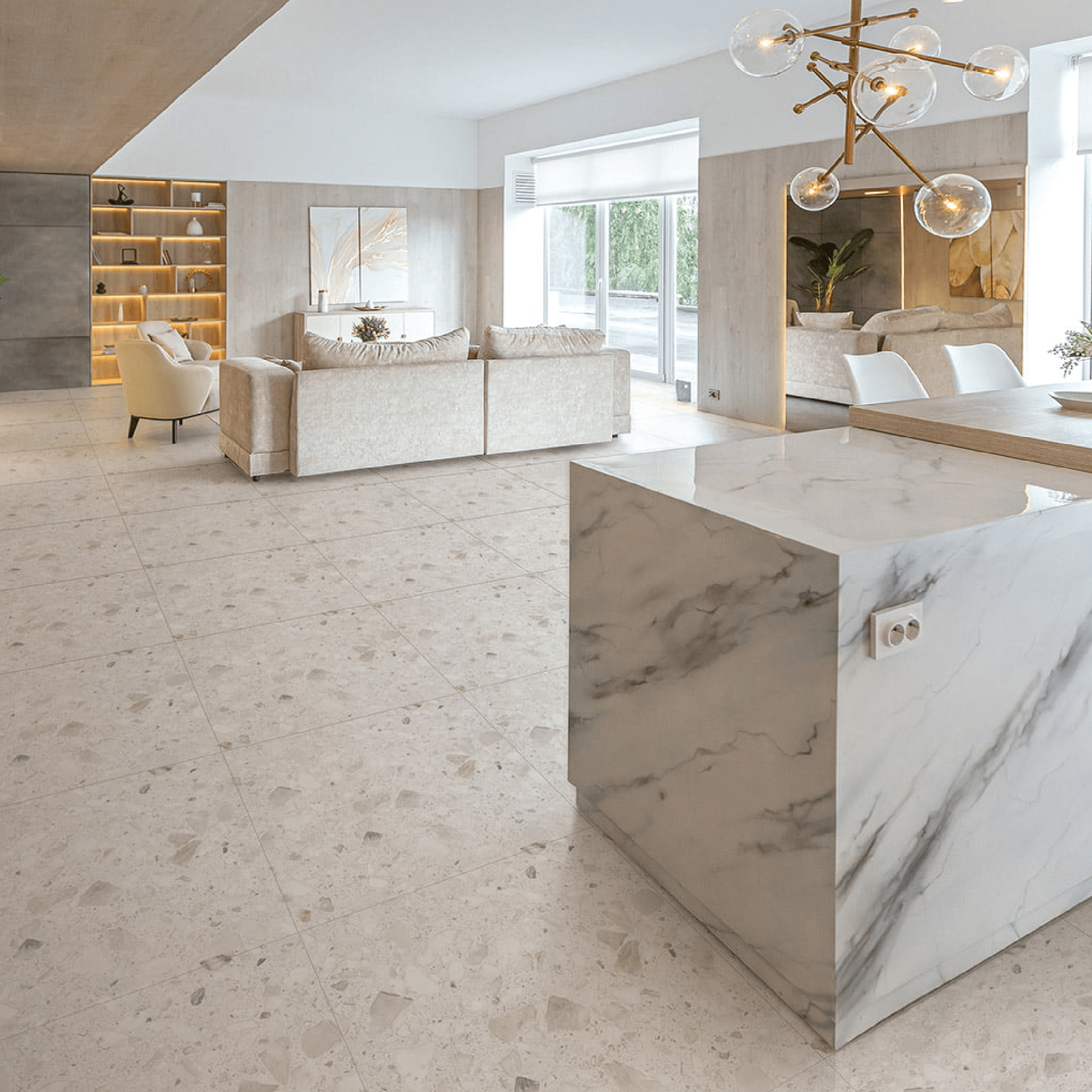 SW - Terrazzo Stone Marshmellow 600x600mm Matt Smooth Grip - Tiles - from our - Bathroom City - supplier–available at Bathroom City Perth