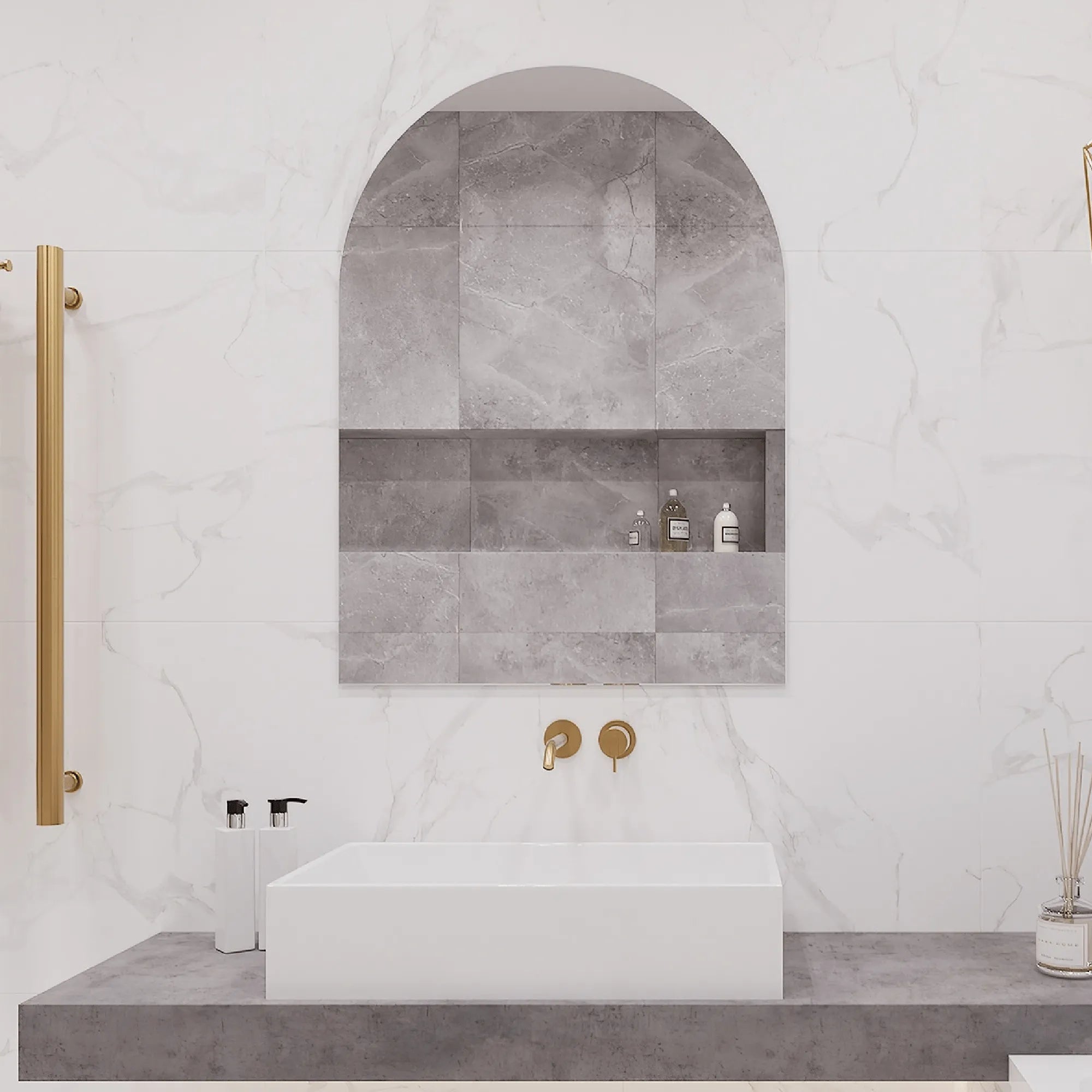 THERMOGROUP - AC7510HN Church Shape Polished Edge Mirror with Hangers-Mirror-from our-THERMORAIL-supplier–available at Bathroom City Perth