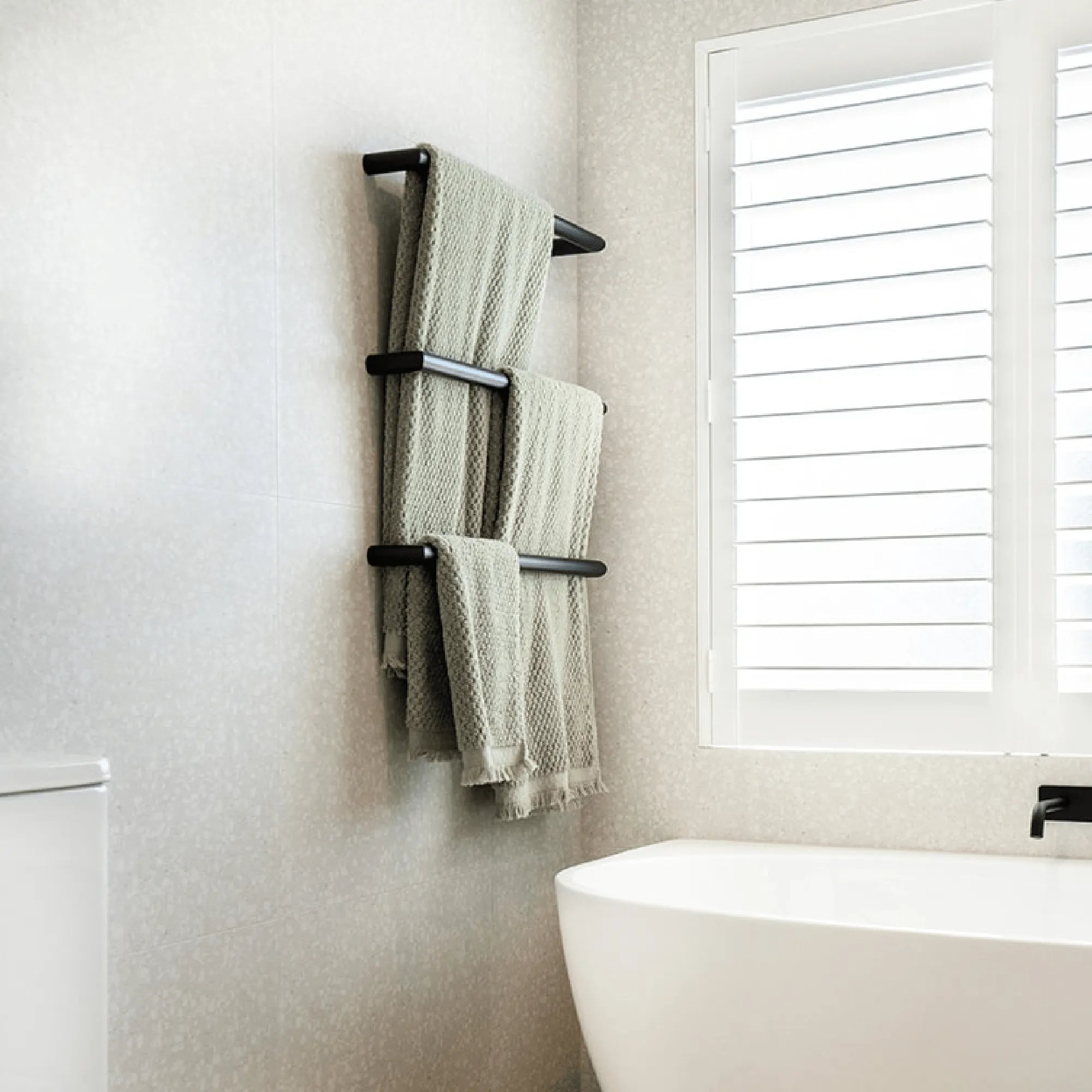 THERMORAIL - DSR6B Matt Black Round Single Bar Heated Towel Rail-Heated Towel Rails-from our-THERMORAIL-supplier–available at Bathroom City Perth