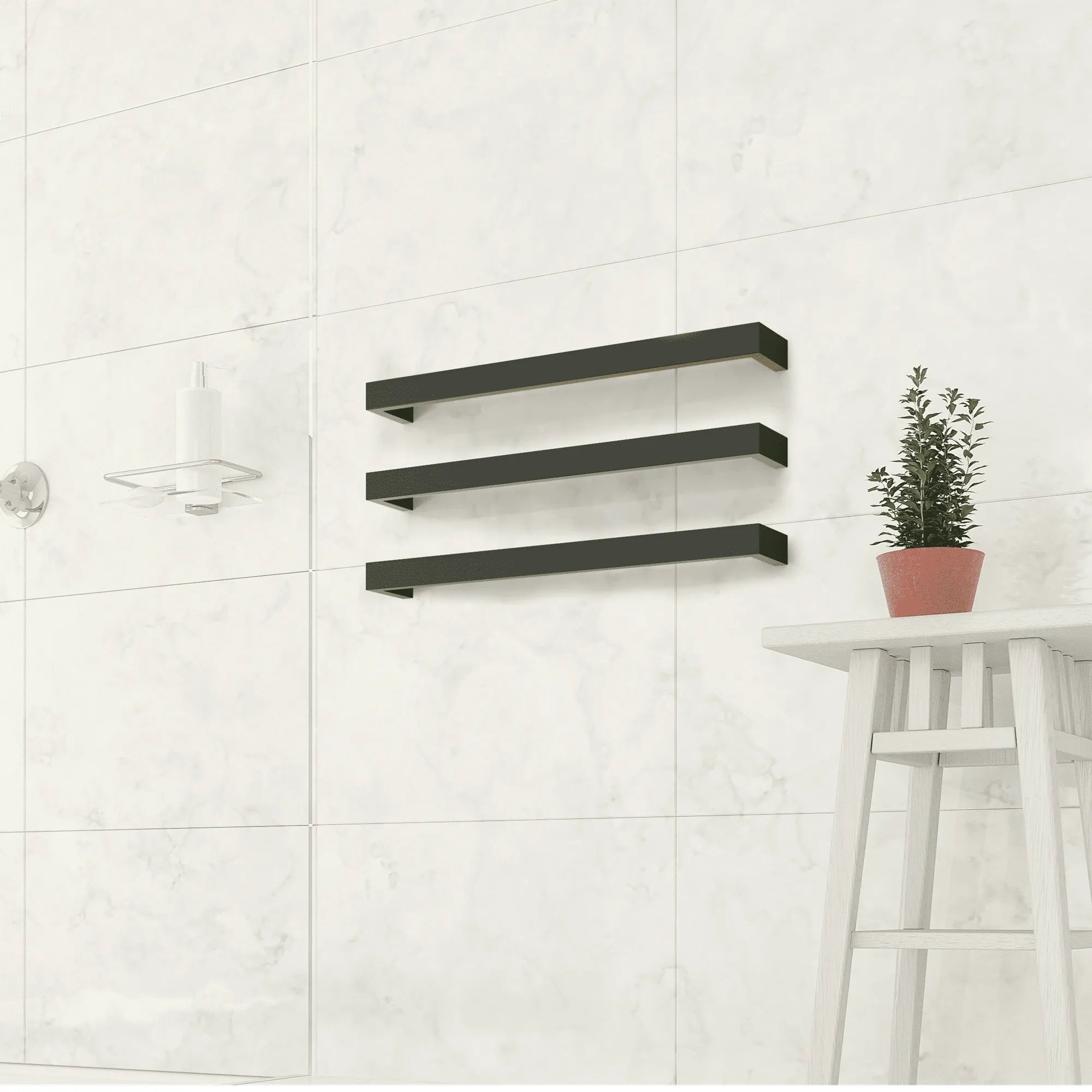 THERMORAIL - DSS6B Matt Black Square Single Bar Heated Towel Rail-Heated Towel Rails-from our-THERMORAIL-supplier–available at Bathroom City Perth