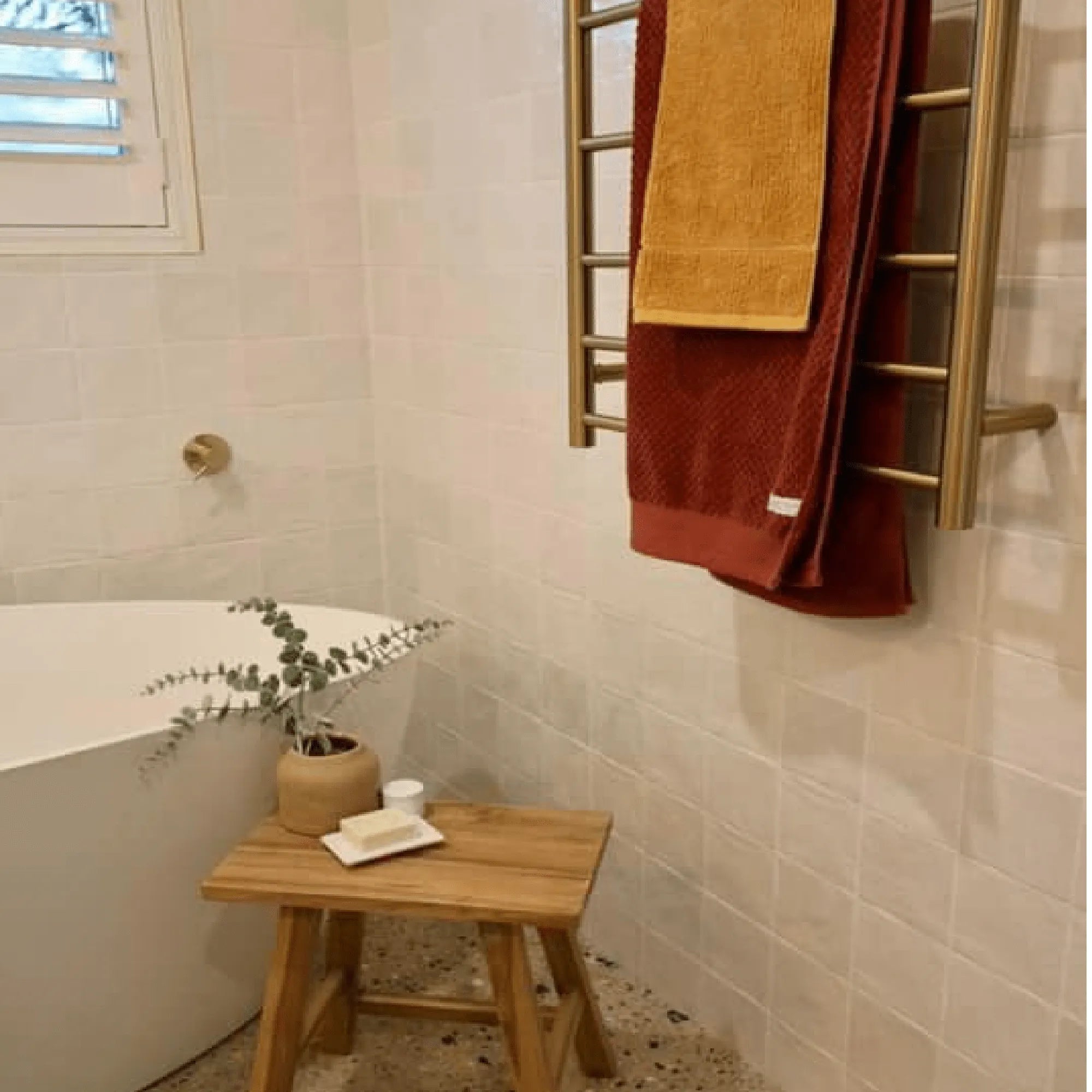 THERMORAIL - SR44MBG Brushed Gold Round Ladder Heated Towel Rail-Heated Towel Rails-from our-THERMORAIL-supplier–available at Bathroom City Perth