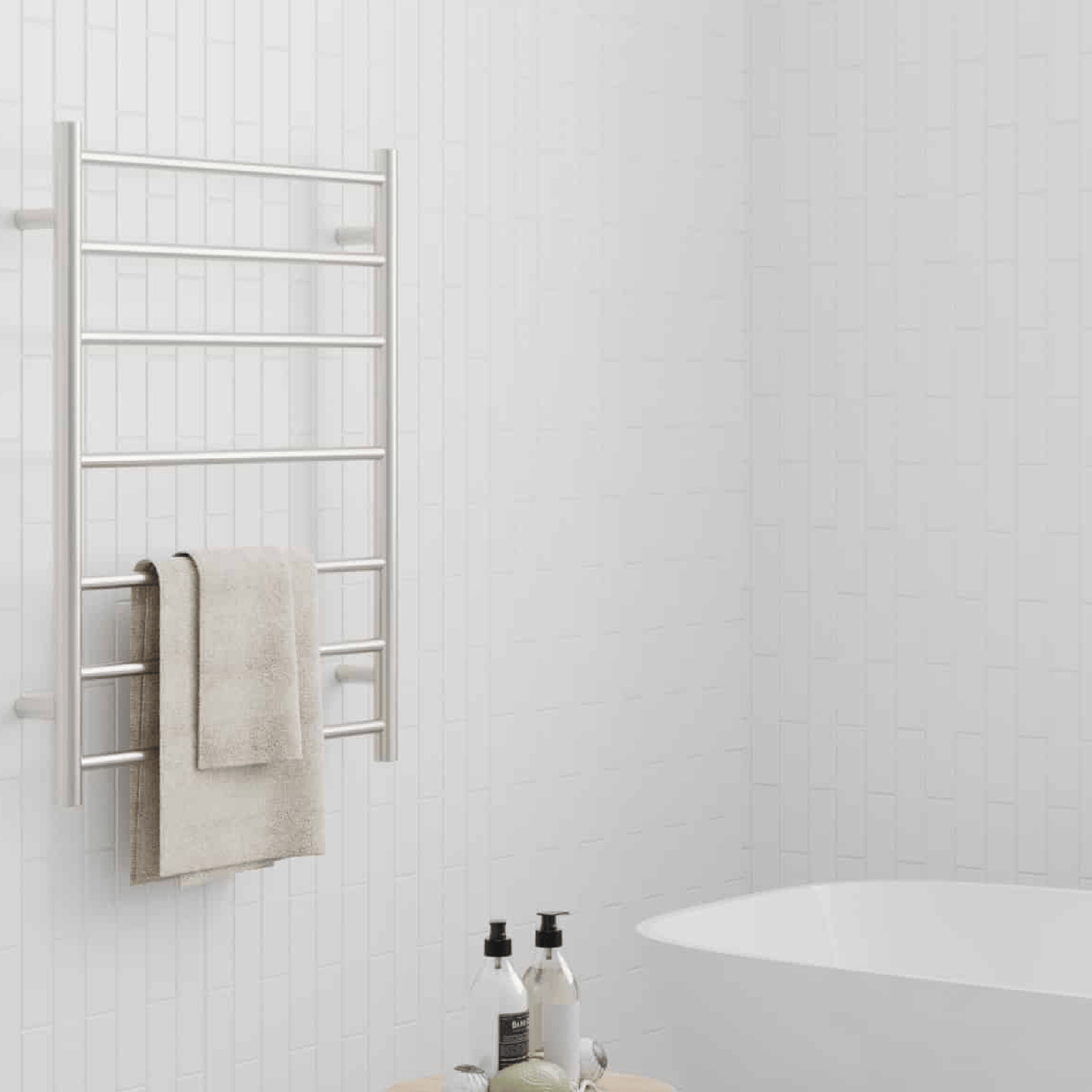 THERMORAIL - SR44MBN Brushed Nickel Round Ladder Heated Towel Rail - Heated Towel Rails - from our - THERMORAIL - supplier–available at Bathroom City Perth