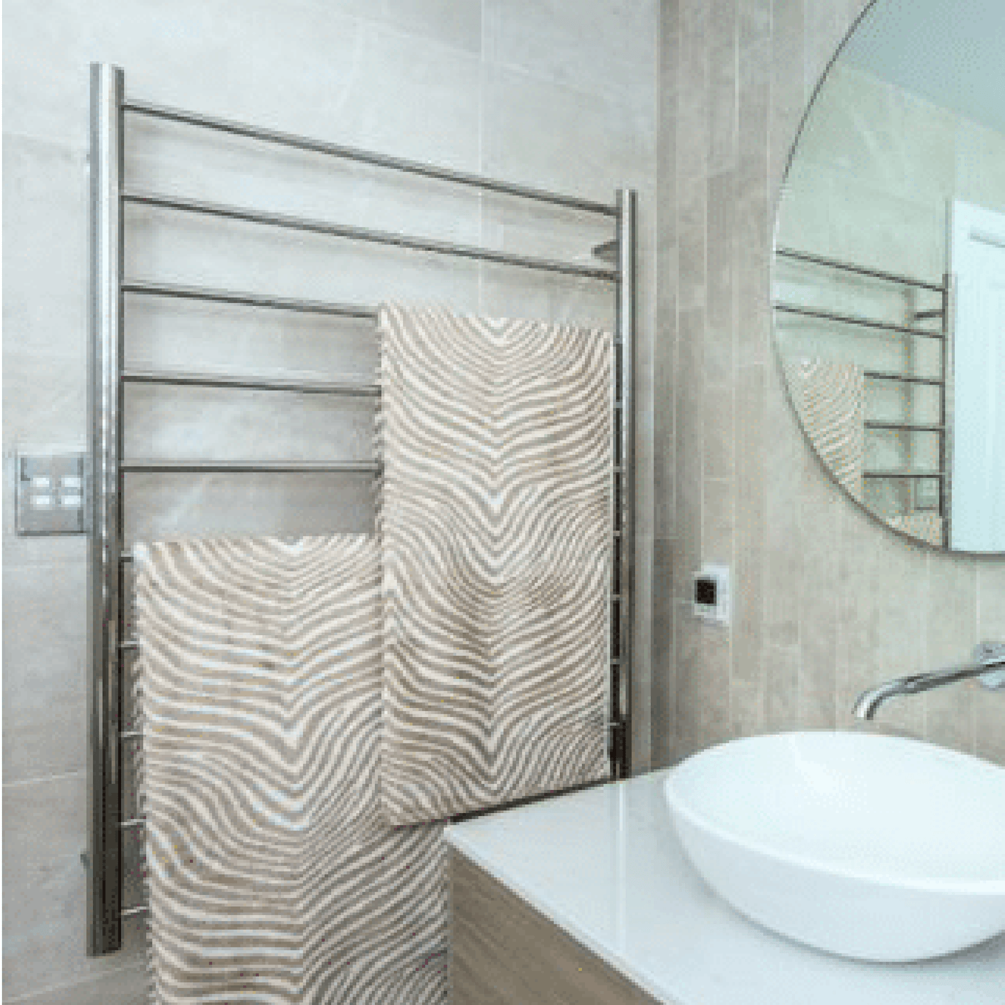 THERMORAIL - SR69M Straight Round Polished Ladder Heated Towel Rail - Heated Towel Rails - from our - THERMORAIL - supplier–available at Bathroom City Perth