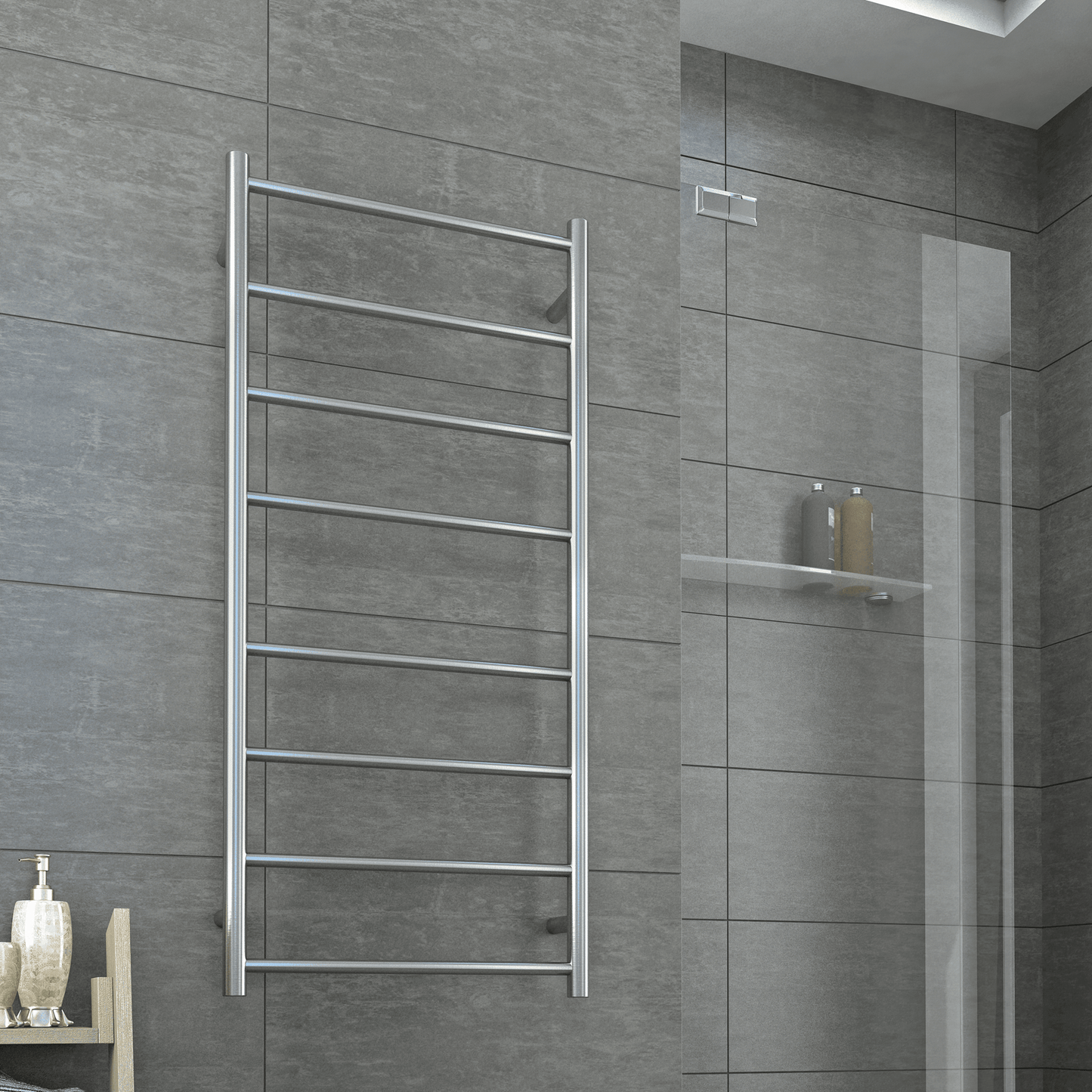 THERMORAIL - SRB27M Brushed Straight Round Ladder Heated Towel Rail - Heated Towel Rails - from our - THERMORAIL - supplier–available at Bathroom City Perth