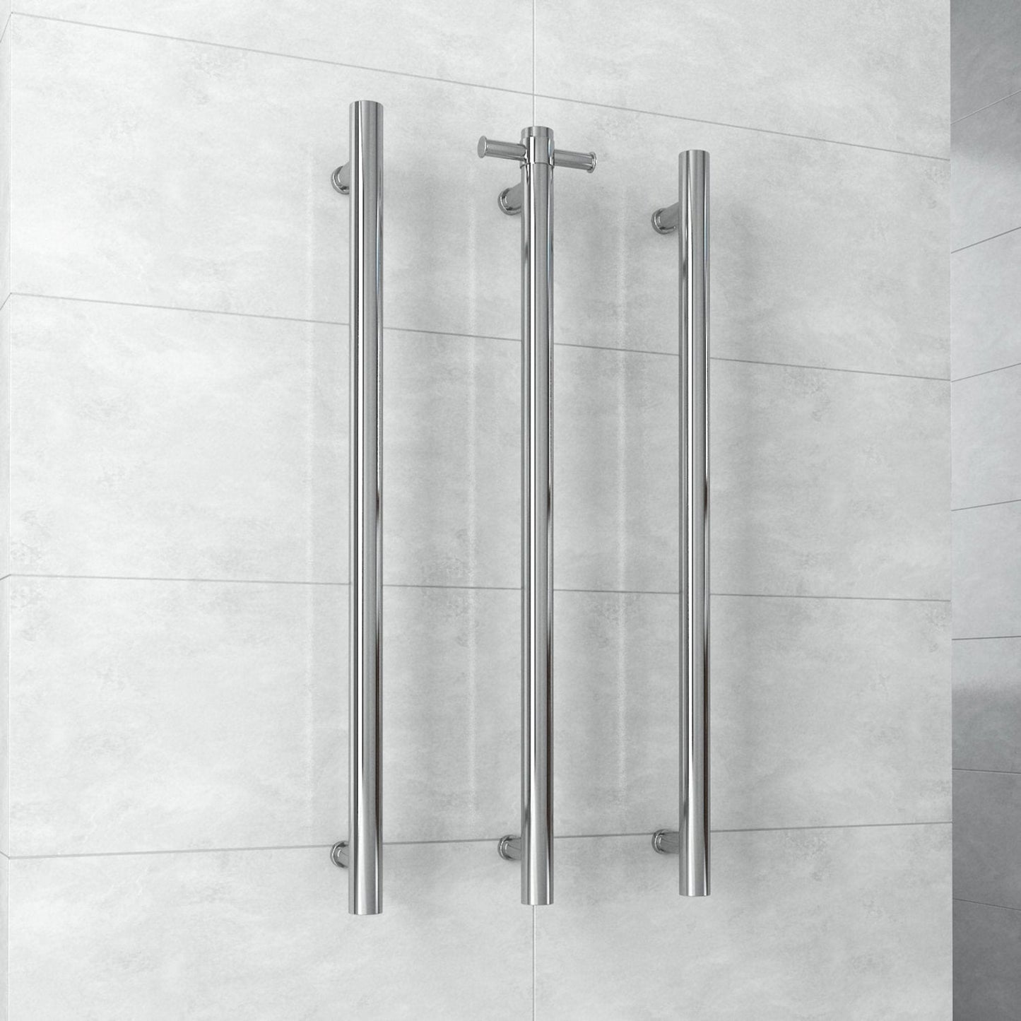 THERMORAIL - VS900H Straight Round Vertical Single Polished Heated Towel RailHeated Towel Rails – available at Bathroom City Perth