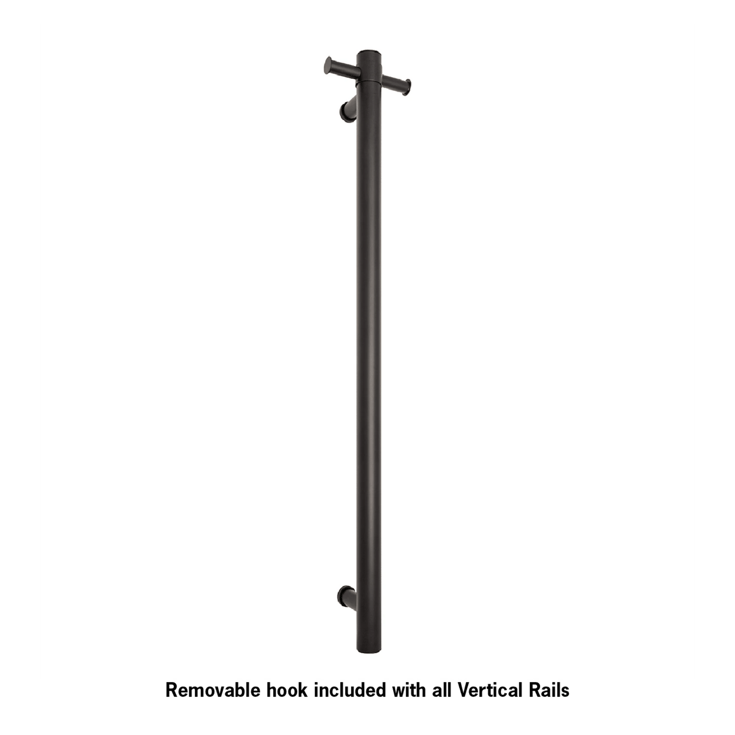 THERMORAIL - VS900HB Matt Black Round Vertical Single Heated RailHeated Towel Rails – available at Bathroom City Perth