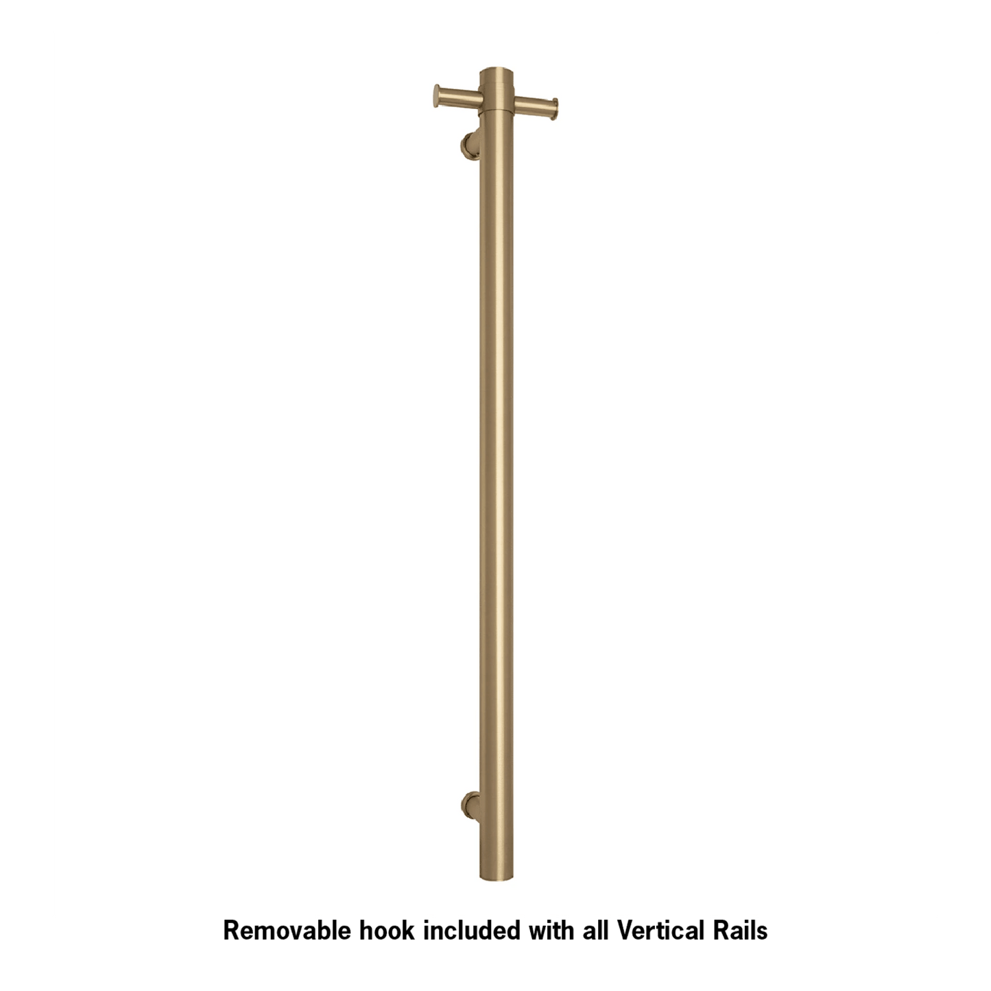 THERMORAIL - VS900HBB Brushed Brass Round Vertical Single Heated Towel RailHeated Towel Rails – available at Bathroom City Perth