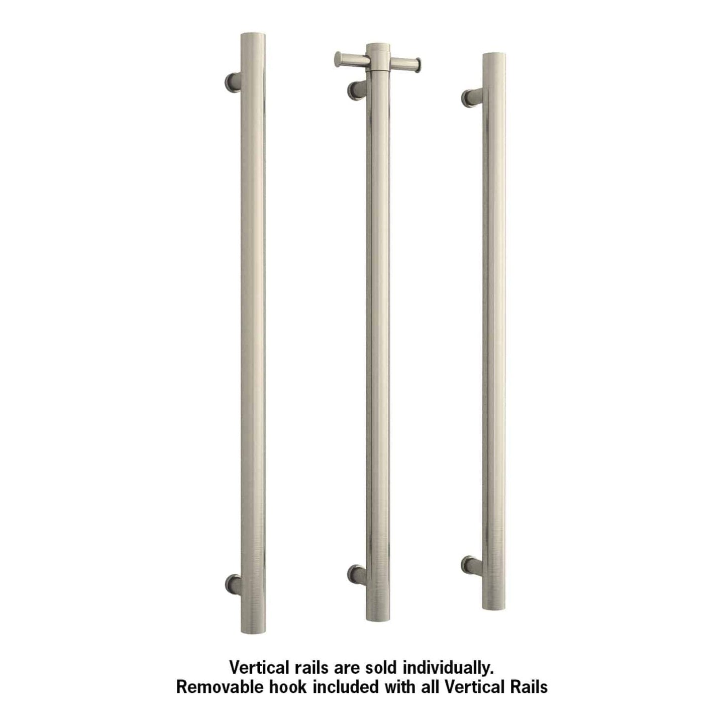 THERMORAIL - VS900HBN Brushed Nickel Straight Round Vertical Single Heated Towel RailHeated Towel Rails – available at Bathroom City Perth