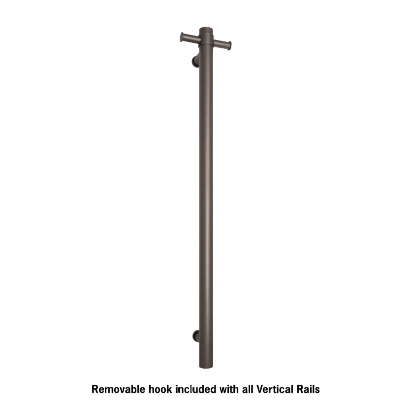 THERMORAIL - VS900HGM Gun Metal Straight Round Vertical Single Heated Towel RailHeated Towel Rails – available at Bathroom City Perth