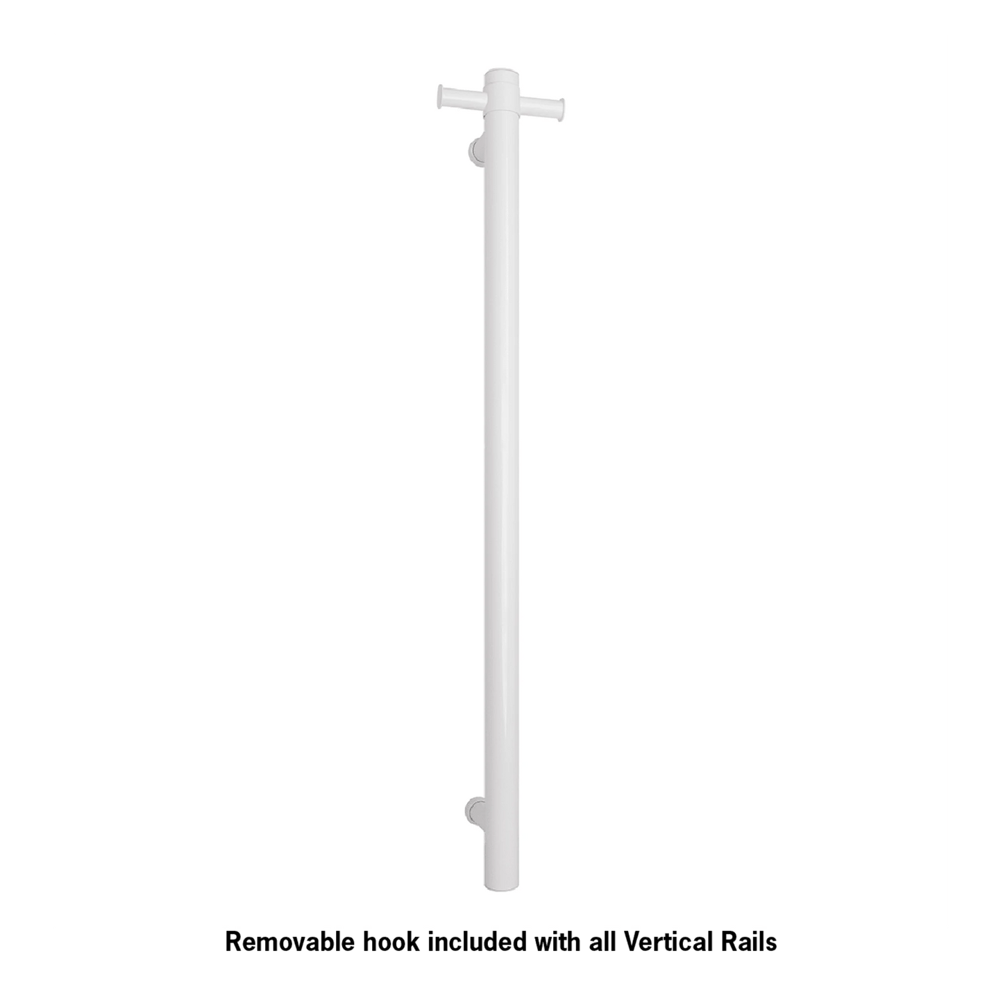 THERMORAIL - VS900HSW Satin White Straight Round Vertical Single Heated Towel RailHeated Towel Rails – available at Bathroom City Perth