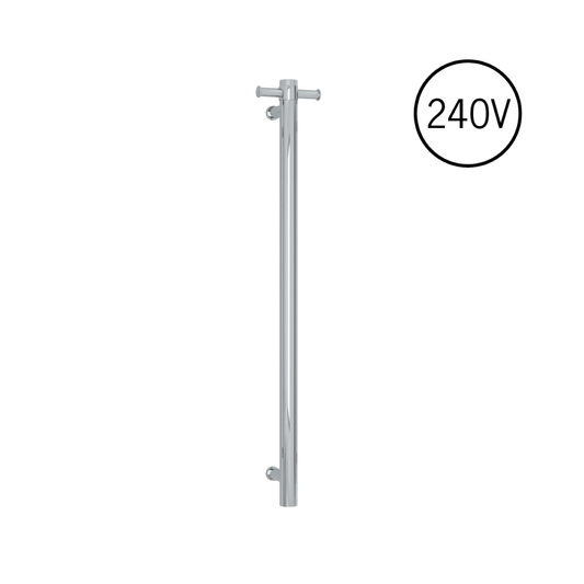 THERMORAIL - VSH900H Round 240Volt Vertical Single Polished Heated Towel Rail - Heated Towel Rails - from our - THERMORAIL - supplier–available at Bathroom City Perth